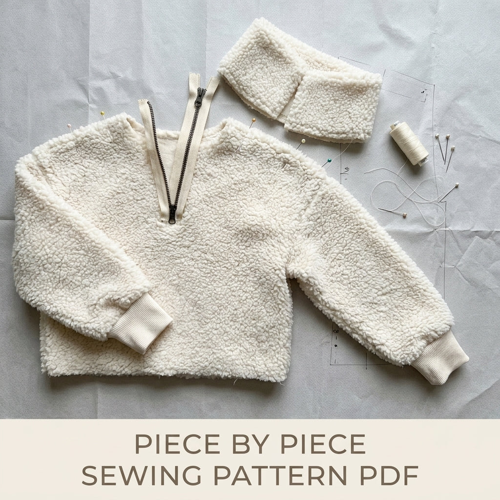 Kids Sherpa Half Zip Pullover Sewing Pattern PDF – Fleece Sweatshirt