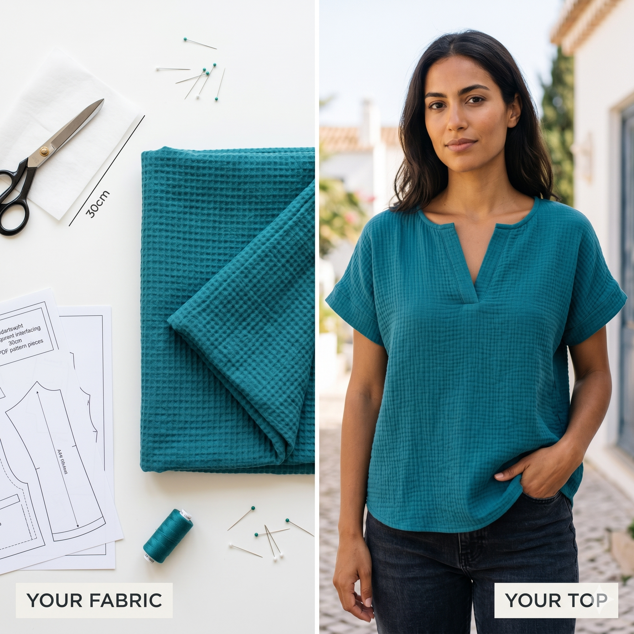 Simple Summer Notch Top, pdf Sewing Pattern, Beginner Friendly, sizes S-5XL, A4,A3,A0,Letter, English and Afrikaans instructions