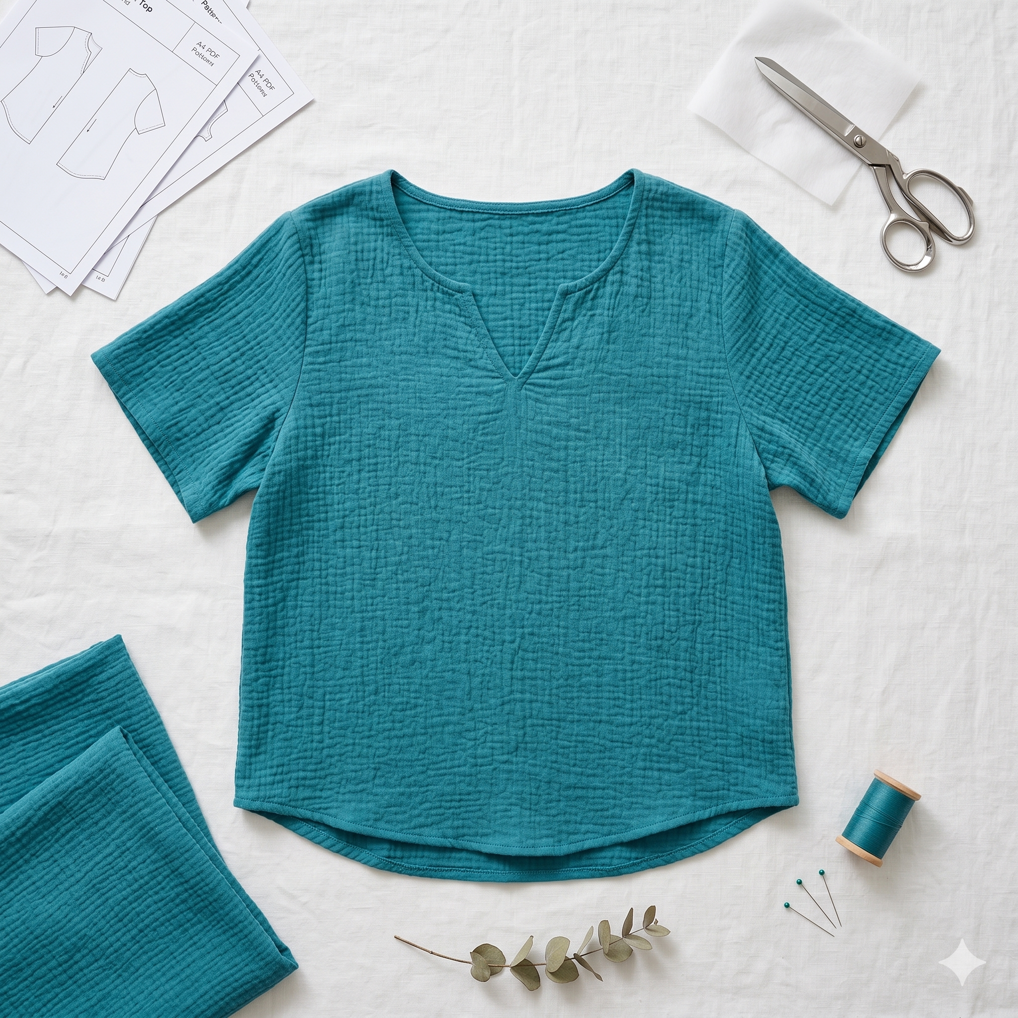Simple Summer Notch Top, pdf Sewing Pattern, Beginner Friendly, sizes S-5XL, A4,A3,A0,Letter, English and Afrikaans instructions