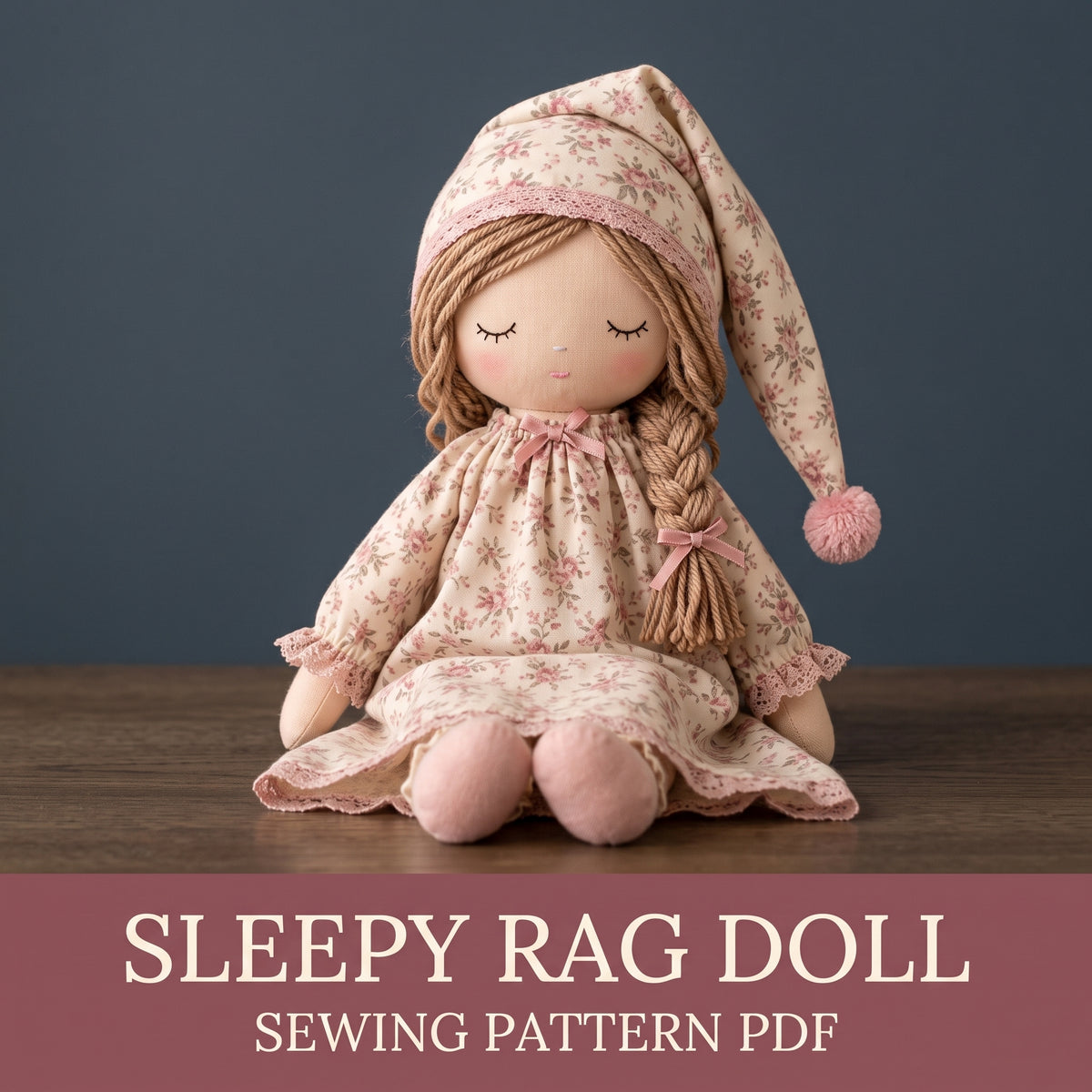 Sleepy Rag Doll Sewing Pattern PDF, Cloth Doll with Nightgown & Hat