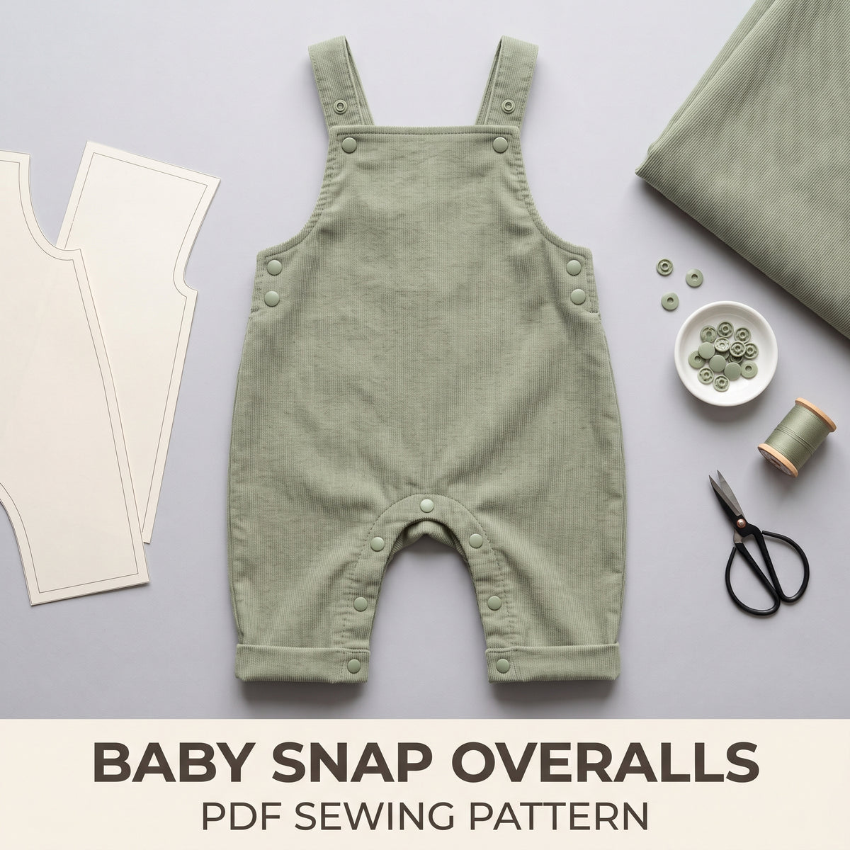 Baby Dungarees Sewing Pattern PDF, Snap Inseam Overalls, 0-3M to 3T, Beginner Baby Gift Pattern, Instant Download