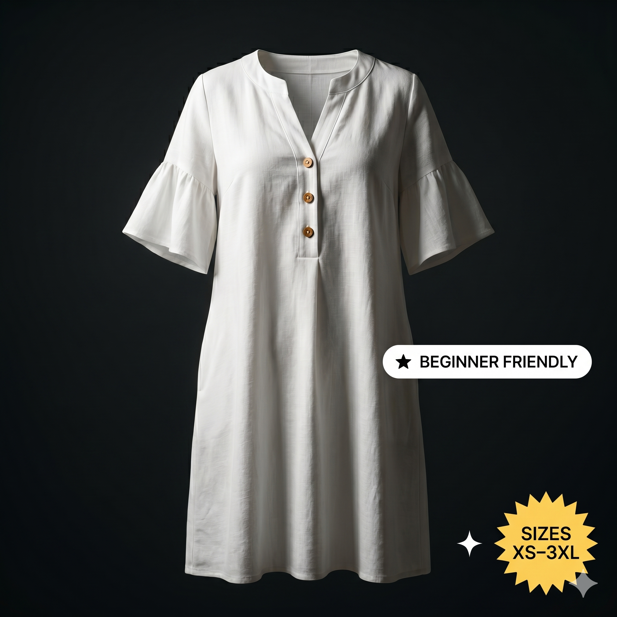 ✨ Sorella Ruffle Sleeve Midi Dress – Instant Download PDF Sewing Pattern