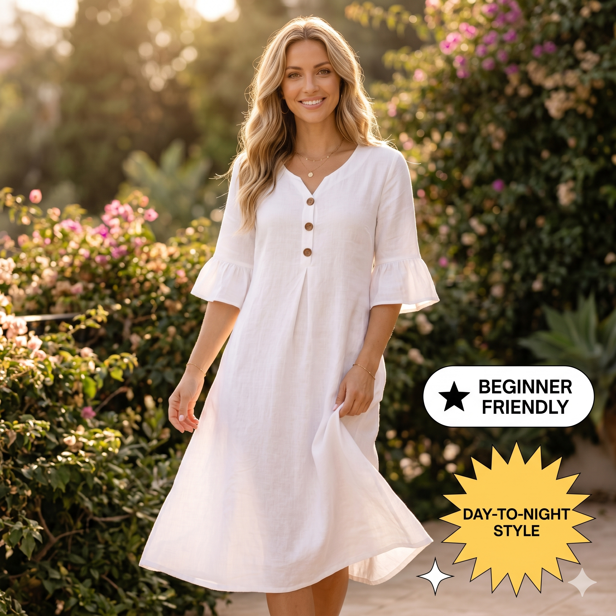 ✨ Sorella Ruffle Sleeve Midi Dress – Instant Download PDF Sewing Pattern