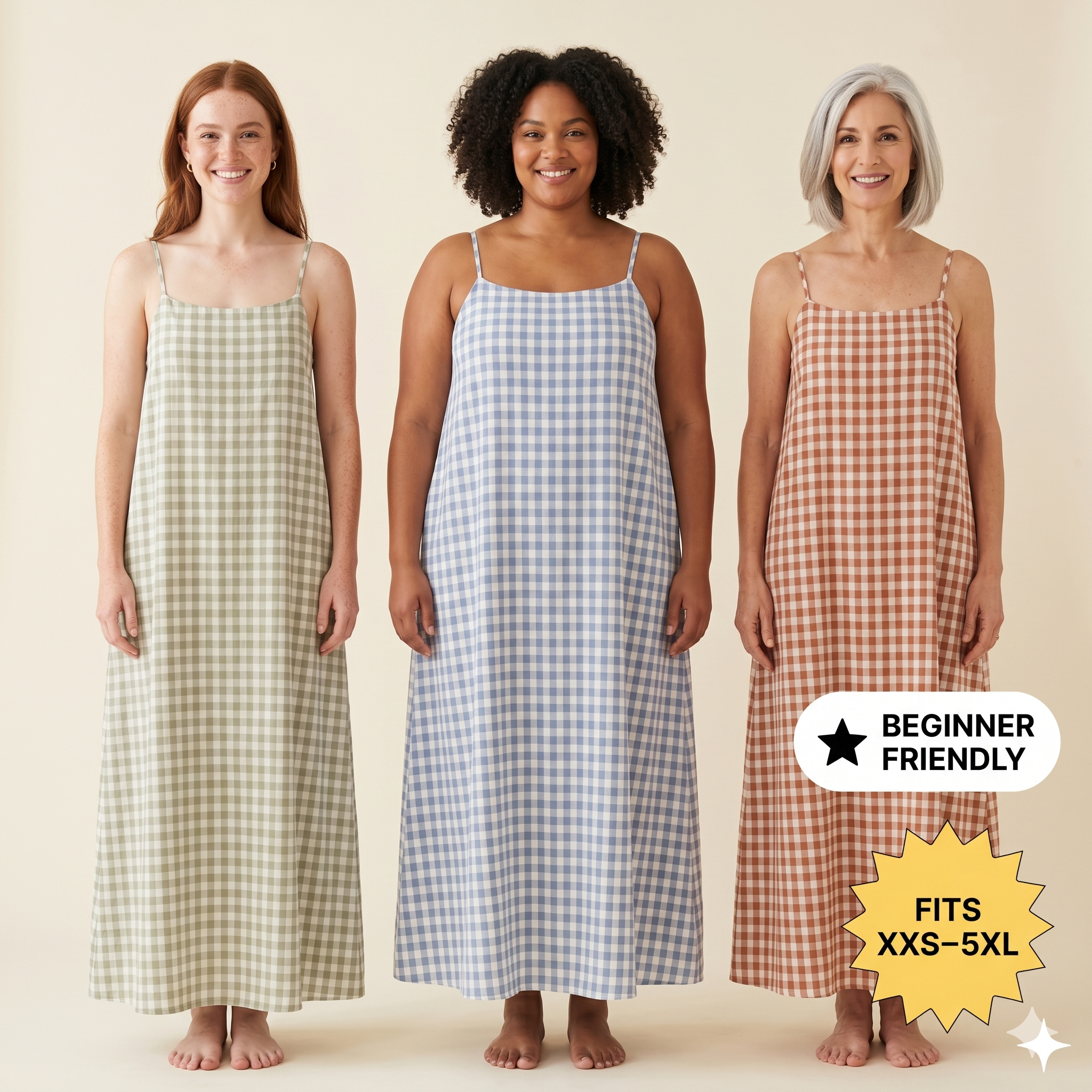Spaghetti Strap Dress Sewing Pattern: Women’s A-Line Tent Sundress (PDF Download, XXS-5XL)