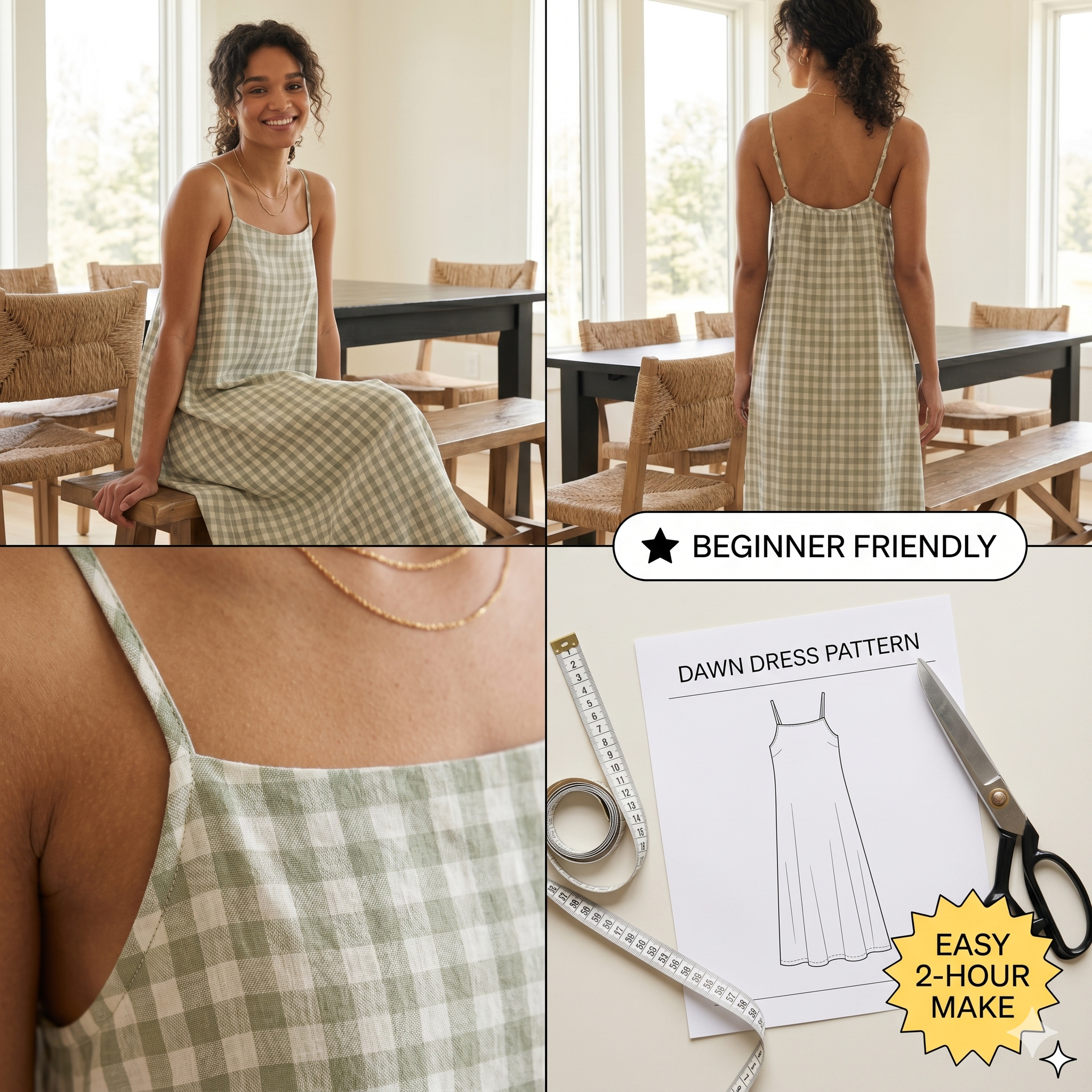 Spaghetti Strap Dress Sewing Pattern: Women’s A-Line Tent Sundress (PDF Download, XXS-5XL)