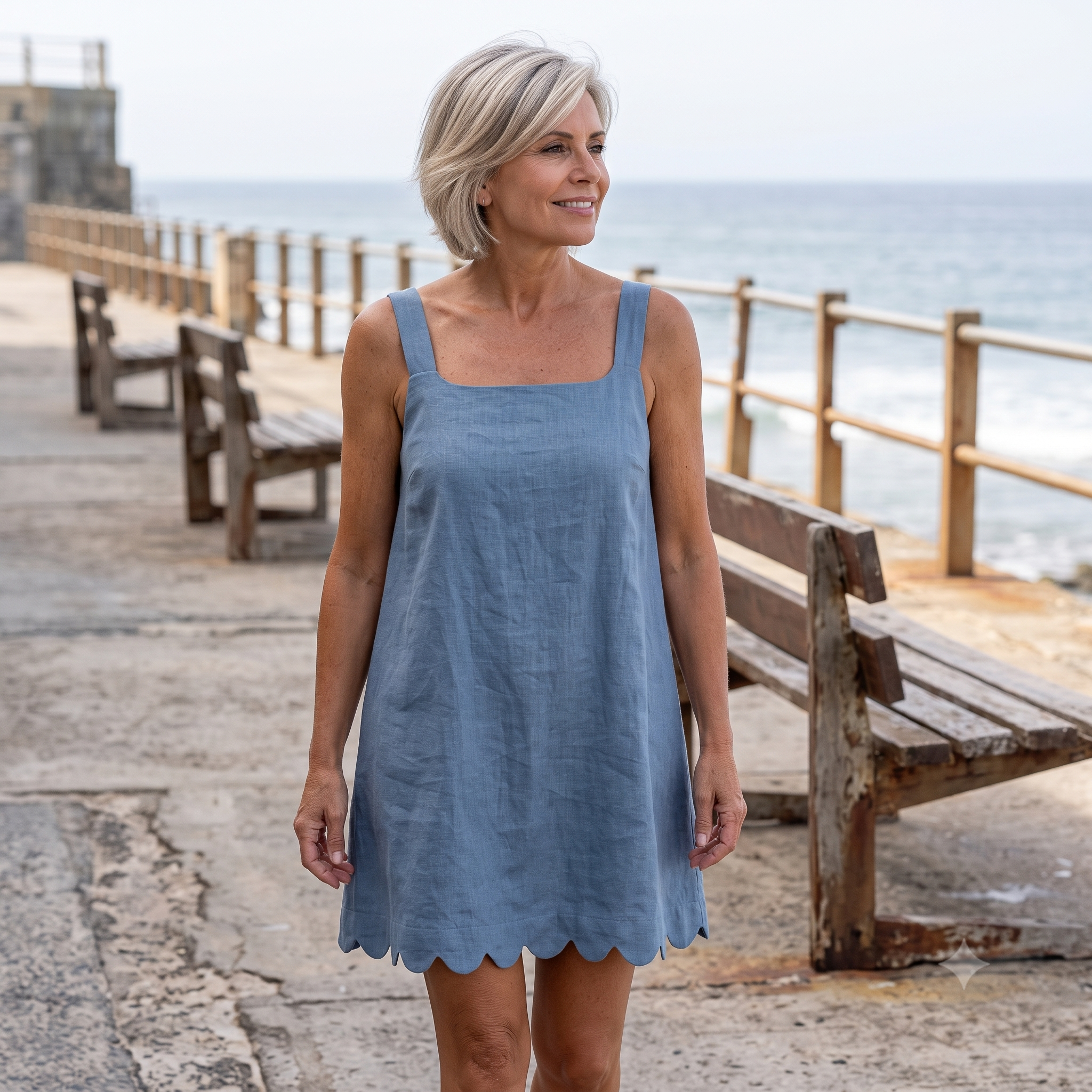 Square Neck Dress PDF Sewing Pattern: Linen Sundress, Saclloped hem (Sizes XXS-XXL)