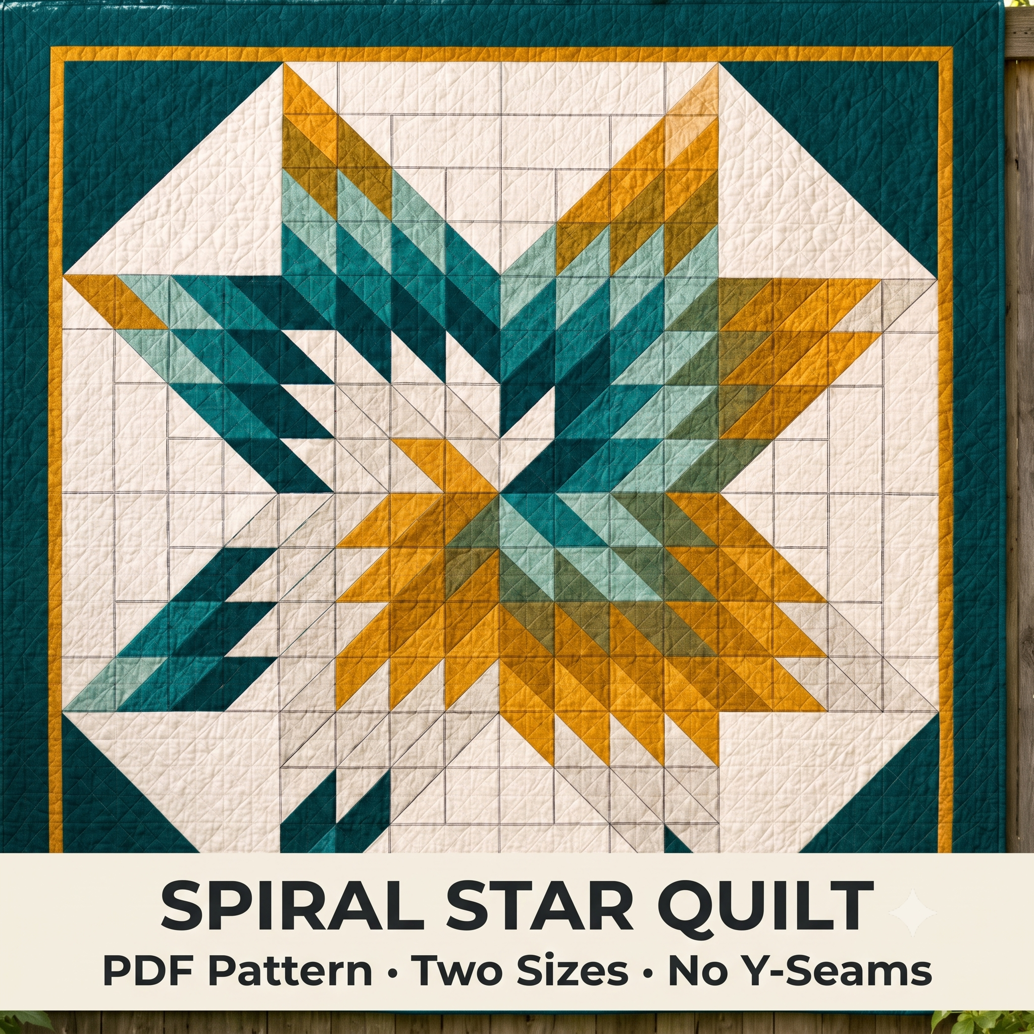 Star Quilt Pattern PDF | Lone Star Look With No Diamonds or Y-Seams | Two Sizes 56" and 24" Mini | Instant Download