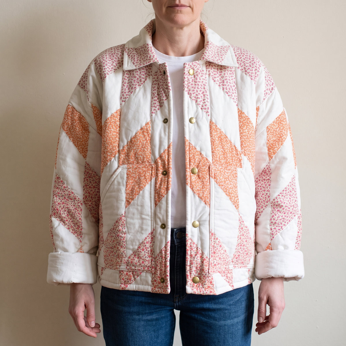 Quilt Coat Sewing Pattern PDF, Star Back Quilted Jacket with Snap Front and Collar, Vintage Quilt Upcycle, XS to 3XL