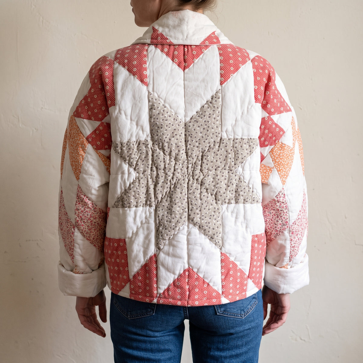 Quilt Coat Sewing Pattern PDF, Star Back Quilted Jacket with Snap Front and Collar, Vintage Quilt Upcycle, XS to 3XL