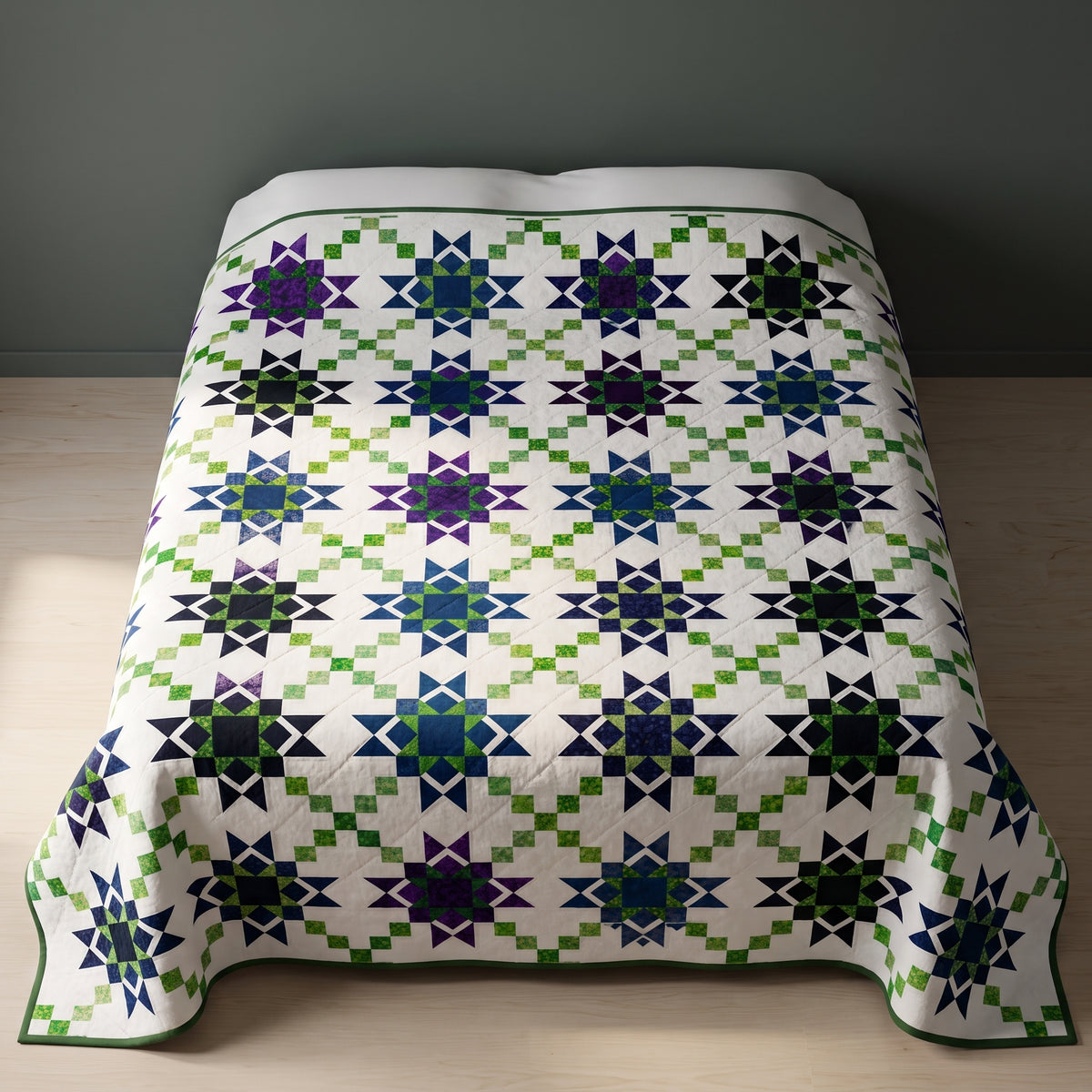 Star Quilt Pattern PDF, 94 Inch Square Bed Quilt, Pieced Stars