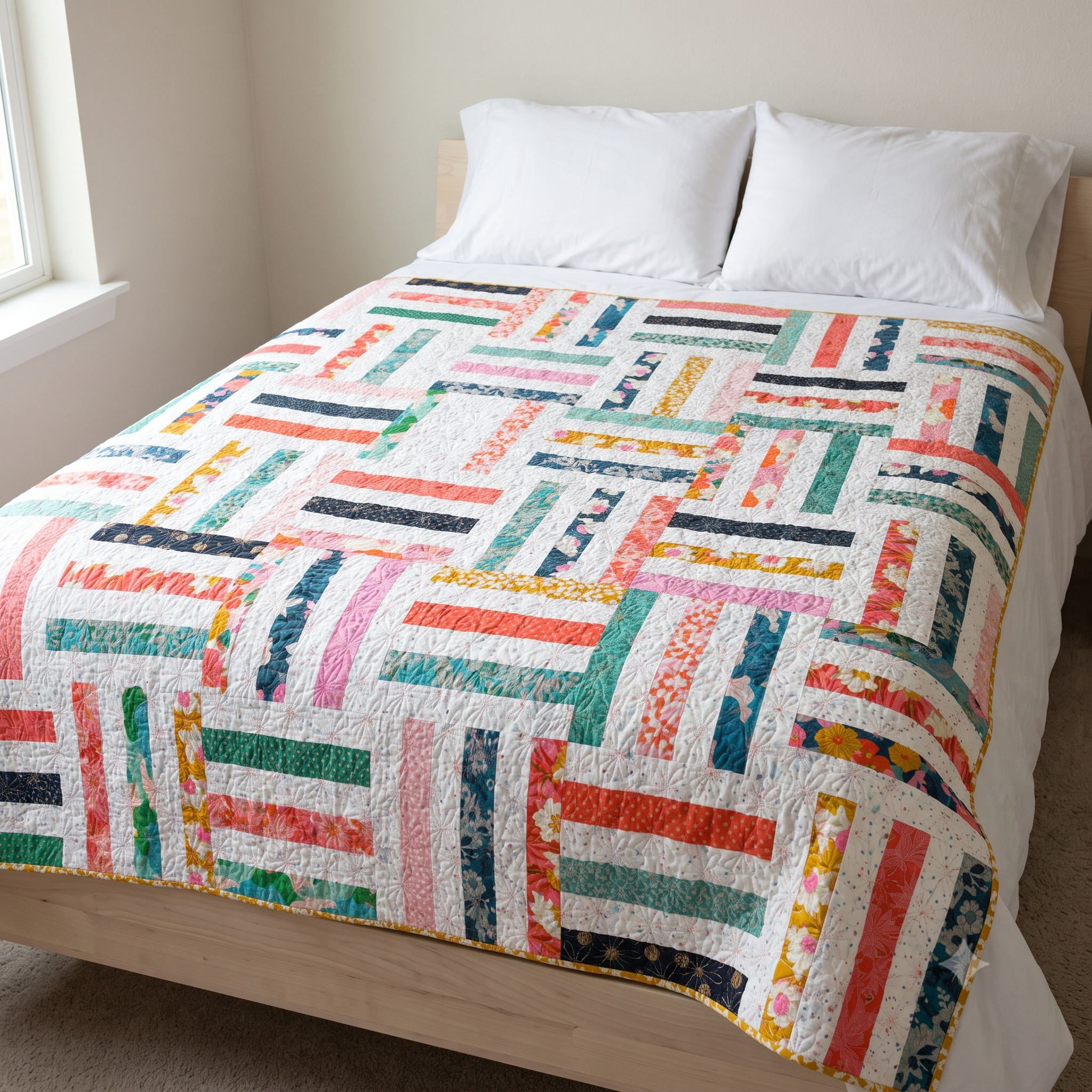 Strip Quilt Pattern PDF | Precut Friendly Jelly Roll Throw | Beginner Quilting Pattern No Triangles | Two Sizes | Instant Download