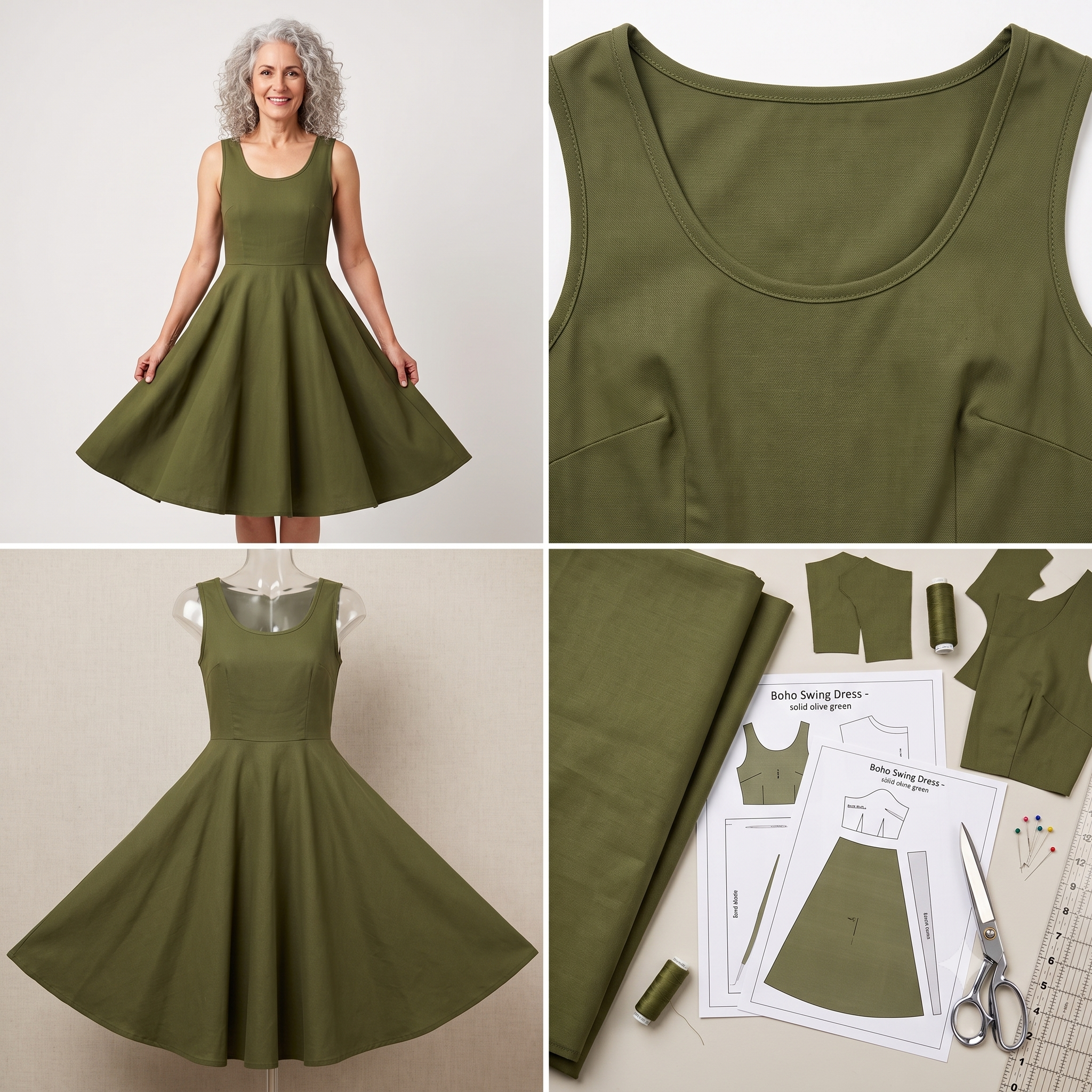 Sundress Sewing Pattern PDF | Boho Sleeveless Swing Dress Pattern for Women, 3/4 Circle Scoop Neck Dress, Beginner, Sizes 2-30, Instant Download