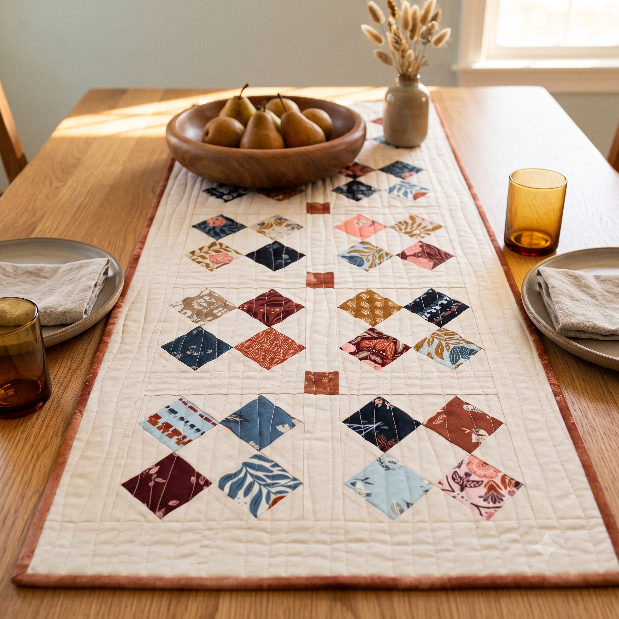 Table Runner Quilt Pattern PDF | Mini Charm Square Runner 17x31 | Easy Beginner Quilting Project | Instant Download