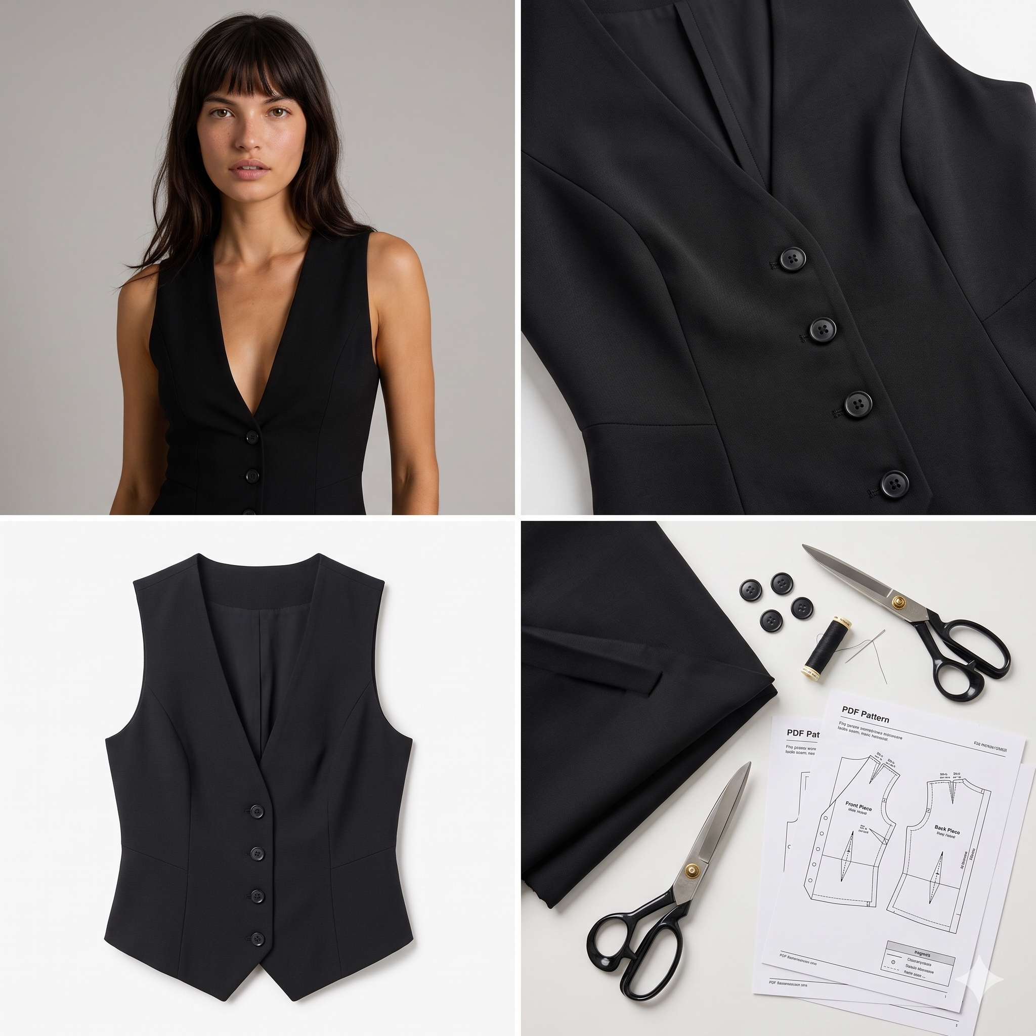 Tailored V-Neck Vest — Sewing Pattern (PDF) | Fitted Button-Front Waistcoat