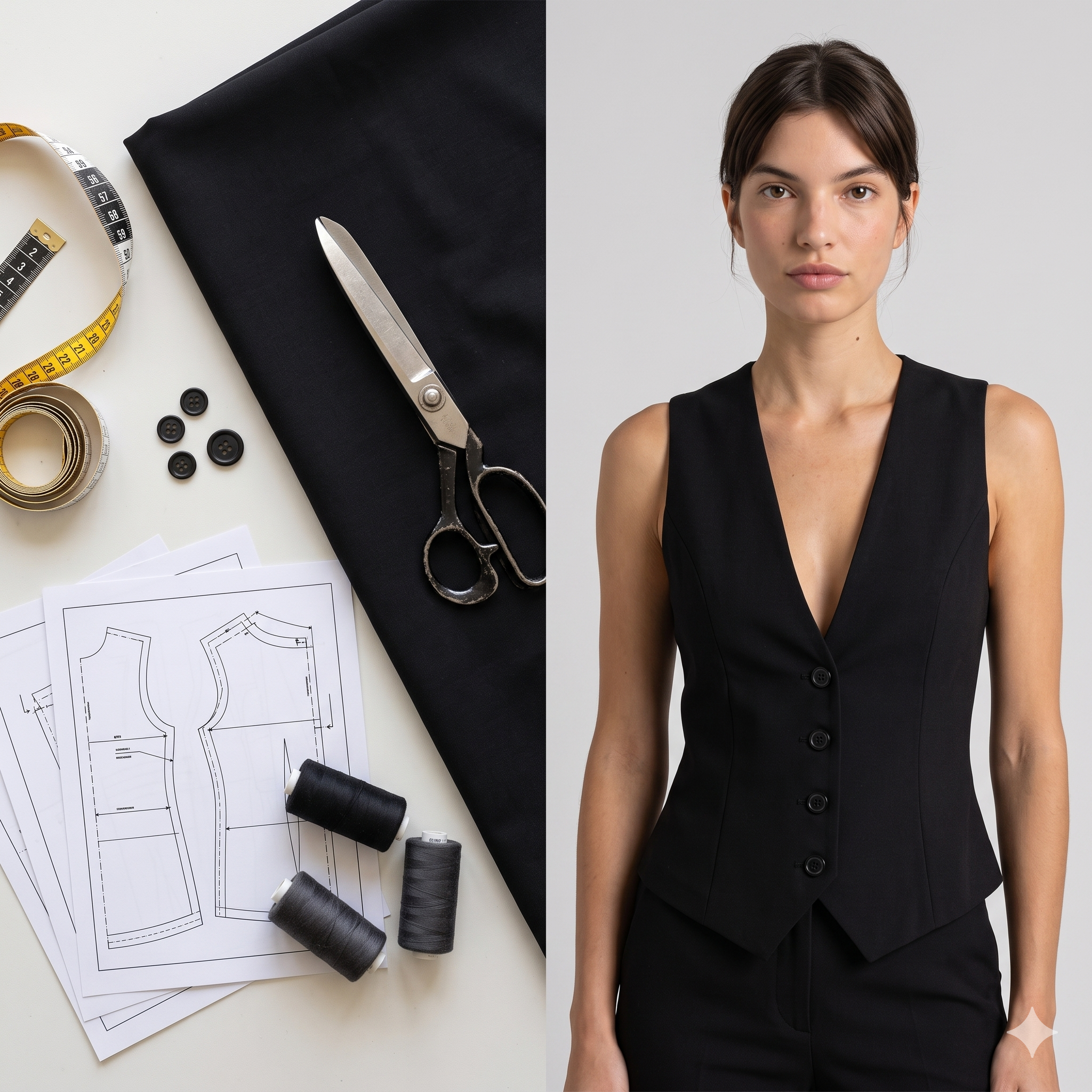 Tailored V-Neck Vest — Sewing Pattern (PDF) | Fitted Button-Front Waistcoat