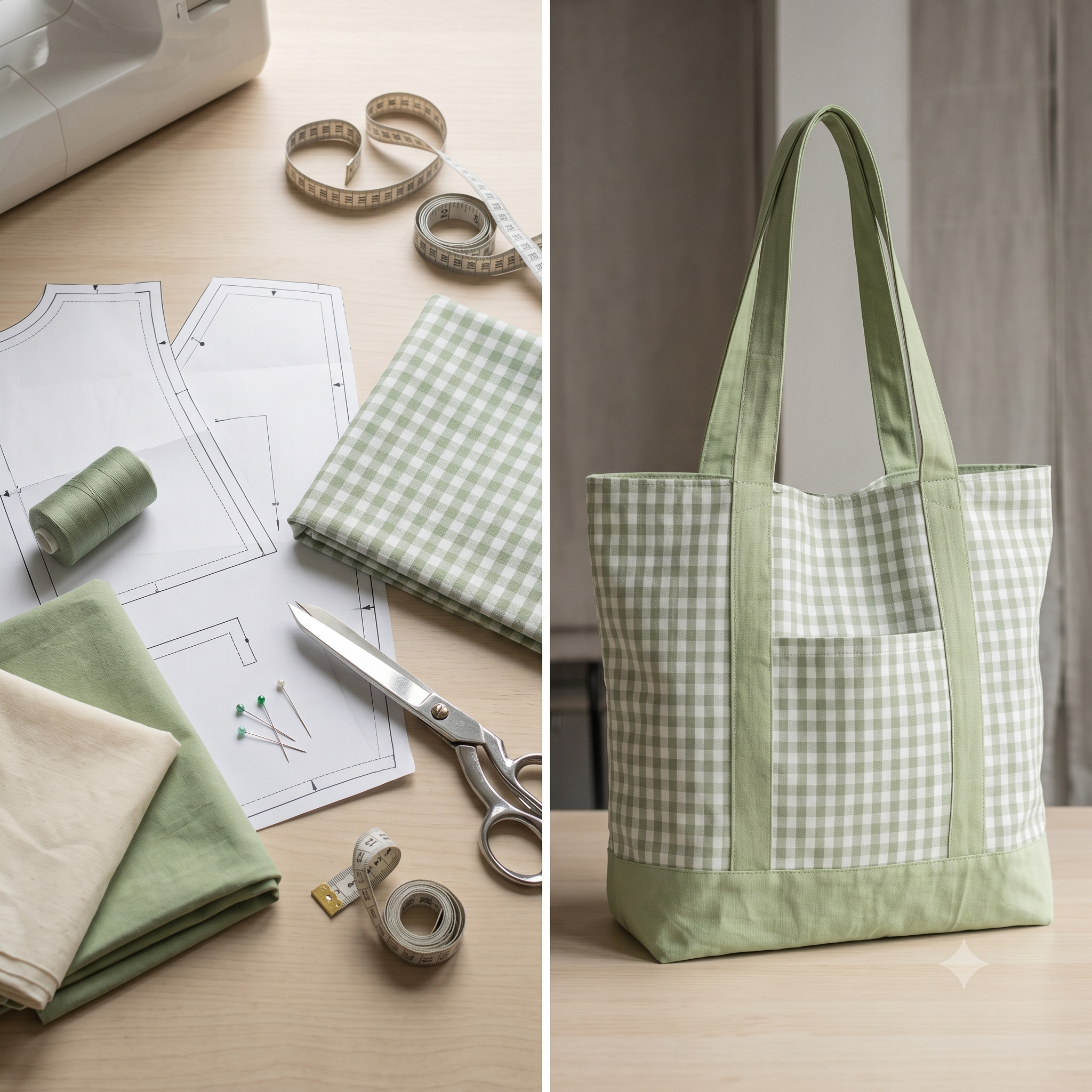 Tote Bag PDF Sewing Pattern | Beginner Friendly Lined Tote with Pocket | Everyday Market Bag | Instant Download A4 A0 US Letter