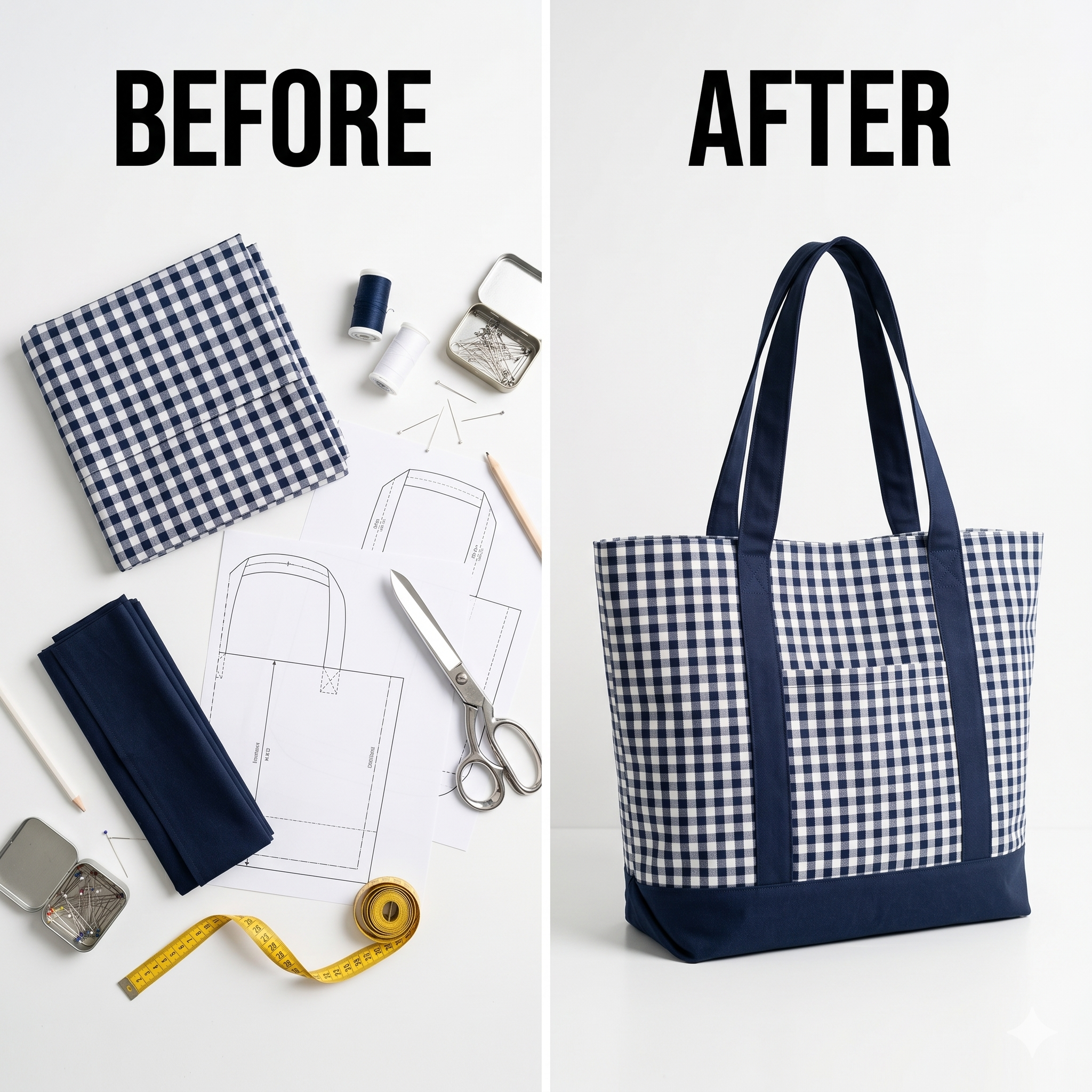 Tote Bag Sewing Pattern PDF | Beginner Friendly PDF Template (A4/A0 US Letter)
