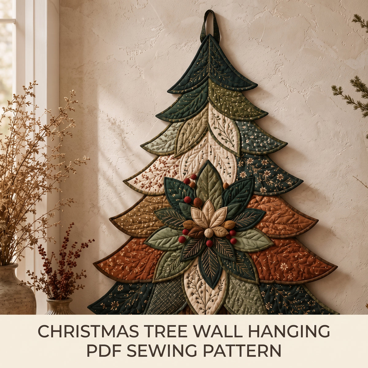 Christmas Tree Wall Hanging Quilt Pattern PDF | Applique Wall Art & Door Decor, A4 & US Letter