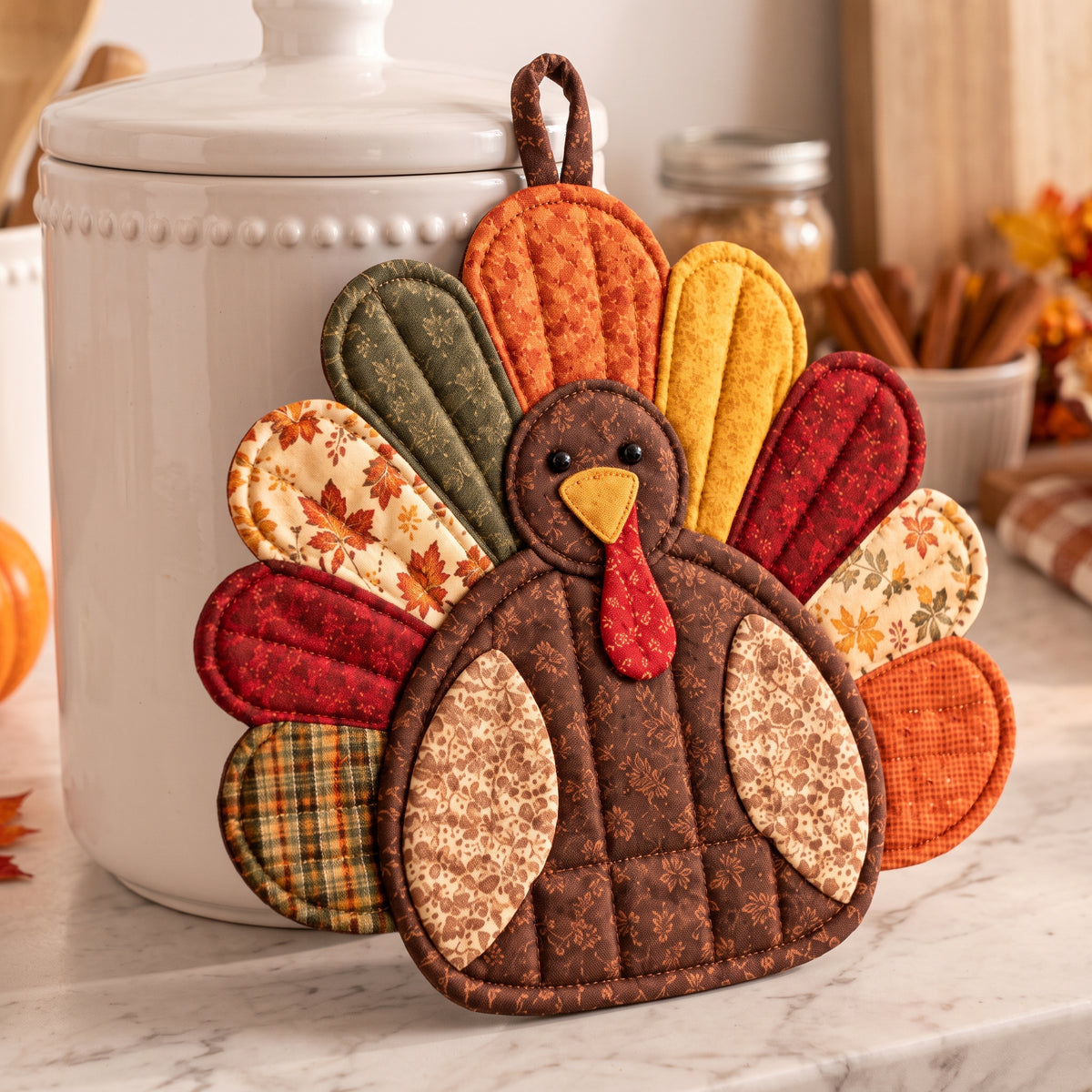 Turkey Potholder Sewing Pattern PDF, Thanksgiving Quilted Hot Pad, Fall Kitchen Decor, Scrap Friendly