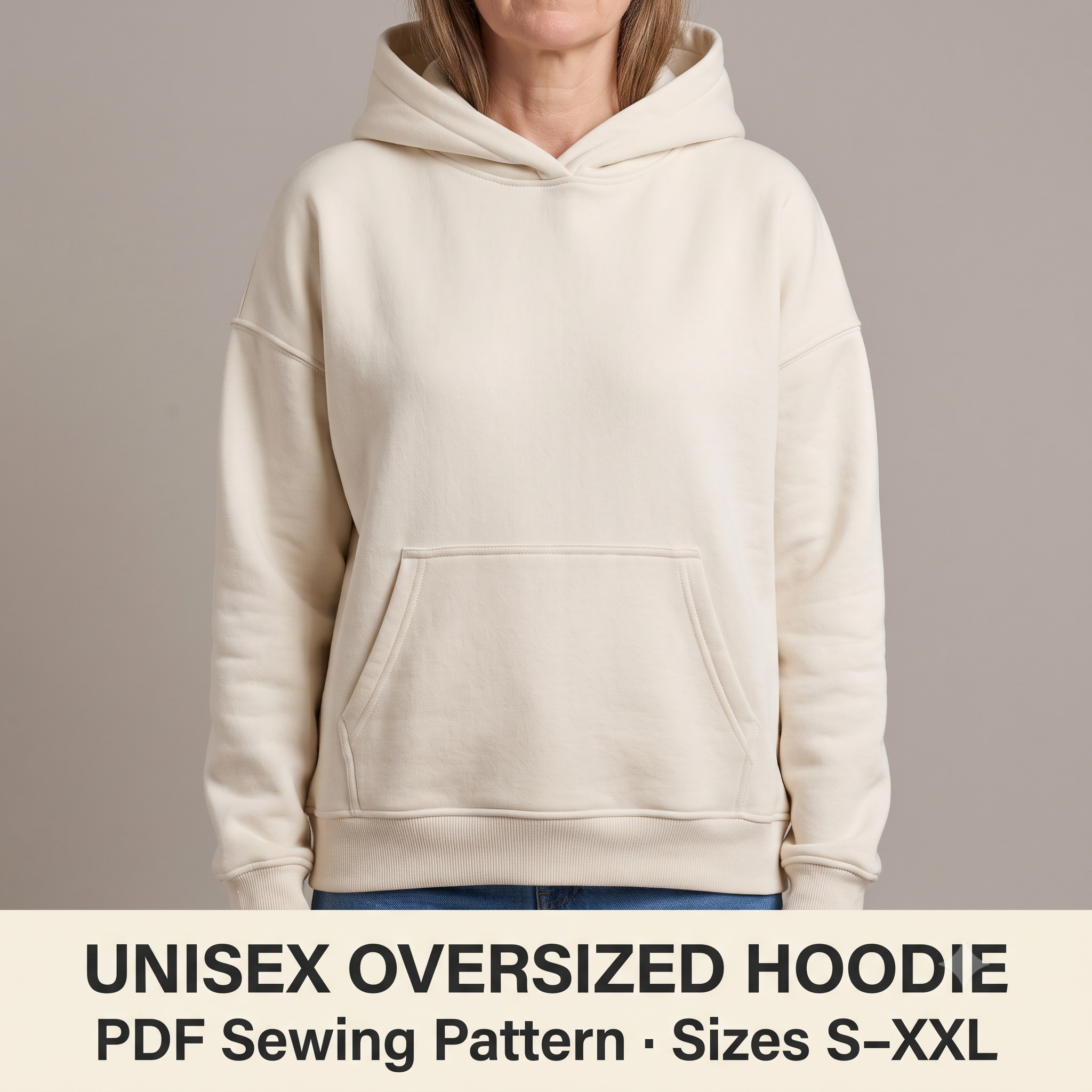 Oversized Hoodie Sewing Pattern PDF, Unisex Drop Shoulder Hoodie with Kangaroo Pocket, Sizes S to XXL, Beginner Friendly, Instant Download