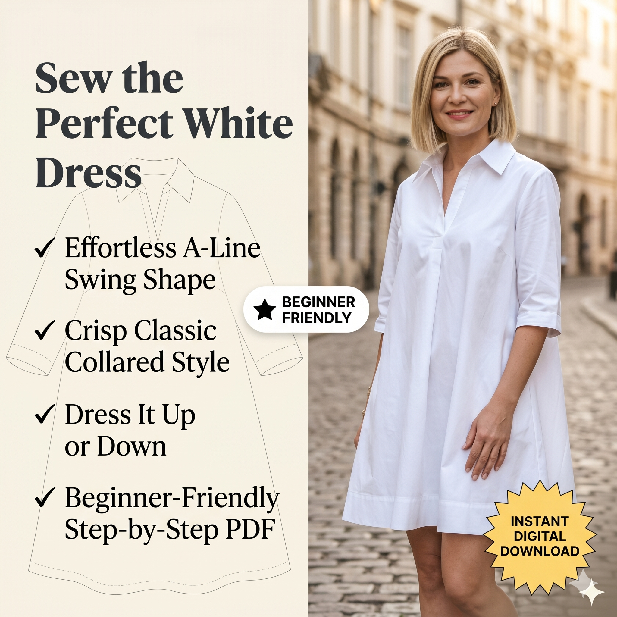 ✨ Urban Shirt Dress – Instant Download PDF Sewing Pattern