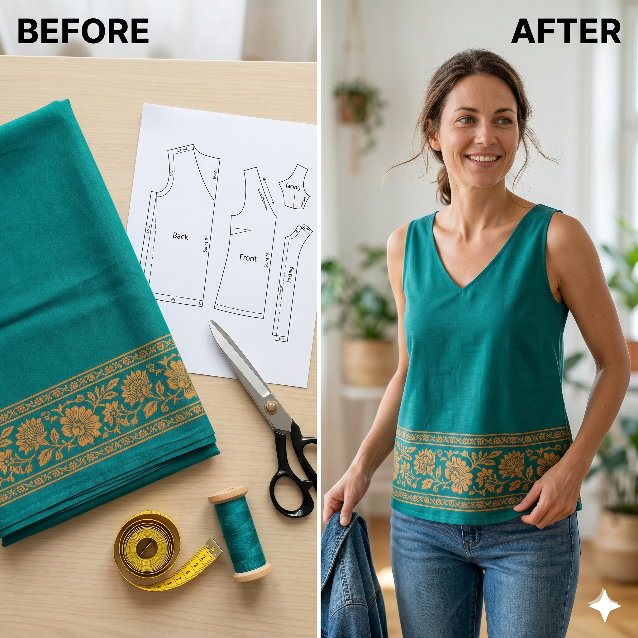 V-Neck Top Sewing Pattern – Relaxed Fit PDF, Sleeveless Summer Blouse, XS-3XL