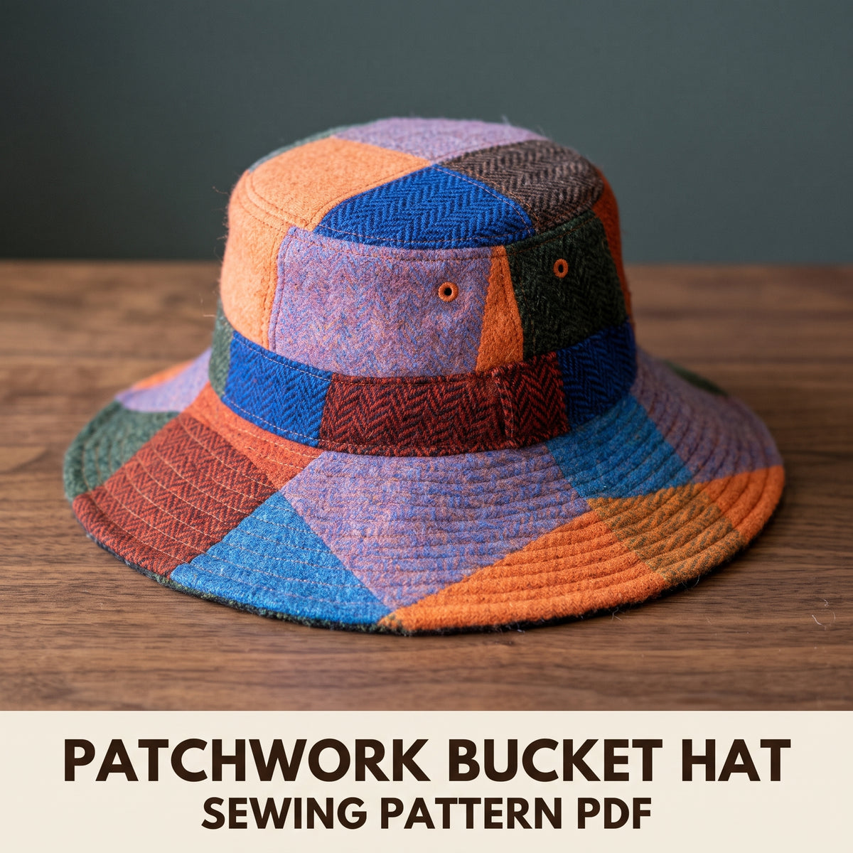 Wide Brim Bucket Hat Sewing Pattern PDF, Patchwork Wool Winter Hat for Women and Men, Three Sizes