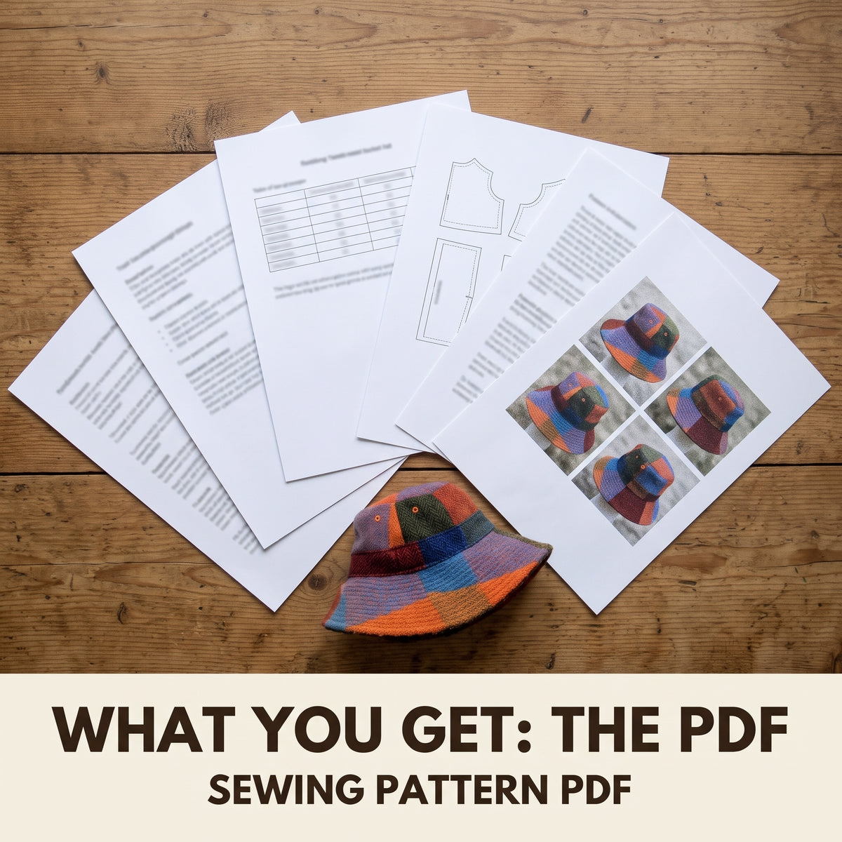Wide Brim Bucket Hat Sewing Pattern PDF, Patchwork Wool Winter Hat for Women and Men, Three Sizes