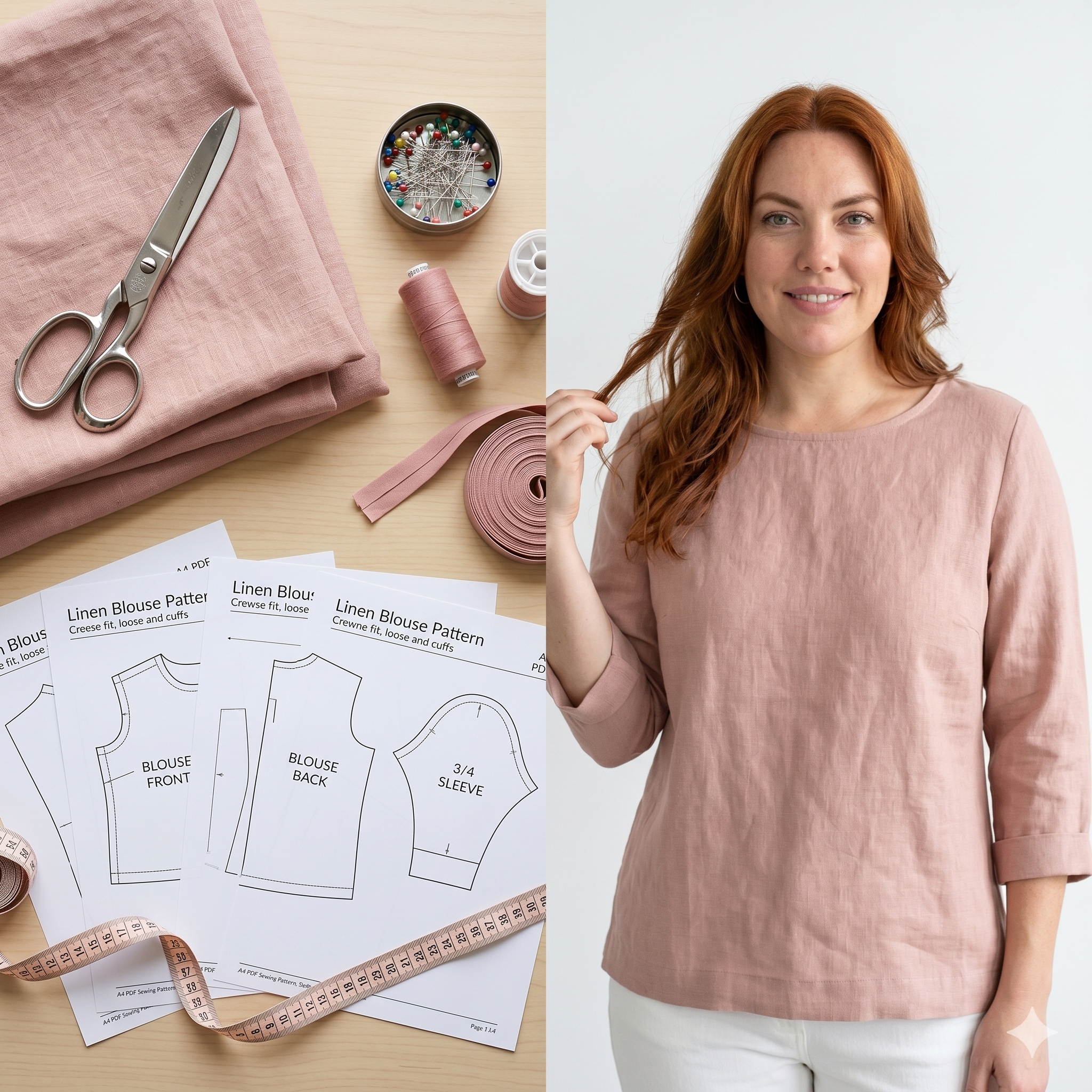 Linen Blouse Pattern, Women's Top Sewing Pattern For Woven Fabrics, Easy Top Pattern For Women, Plus Size PDF Sewing Pattern