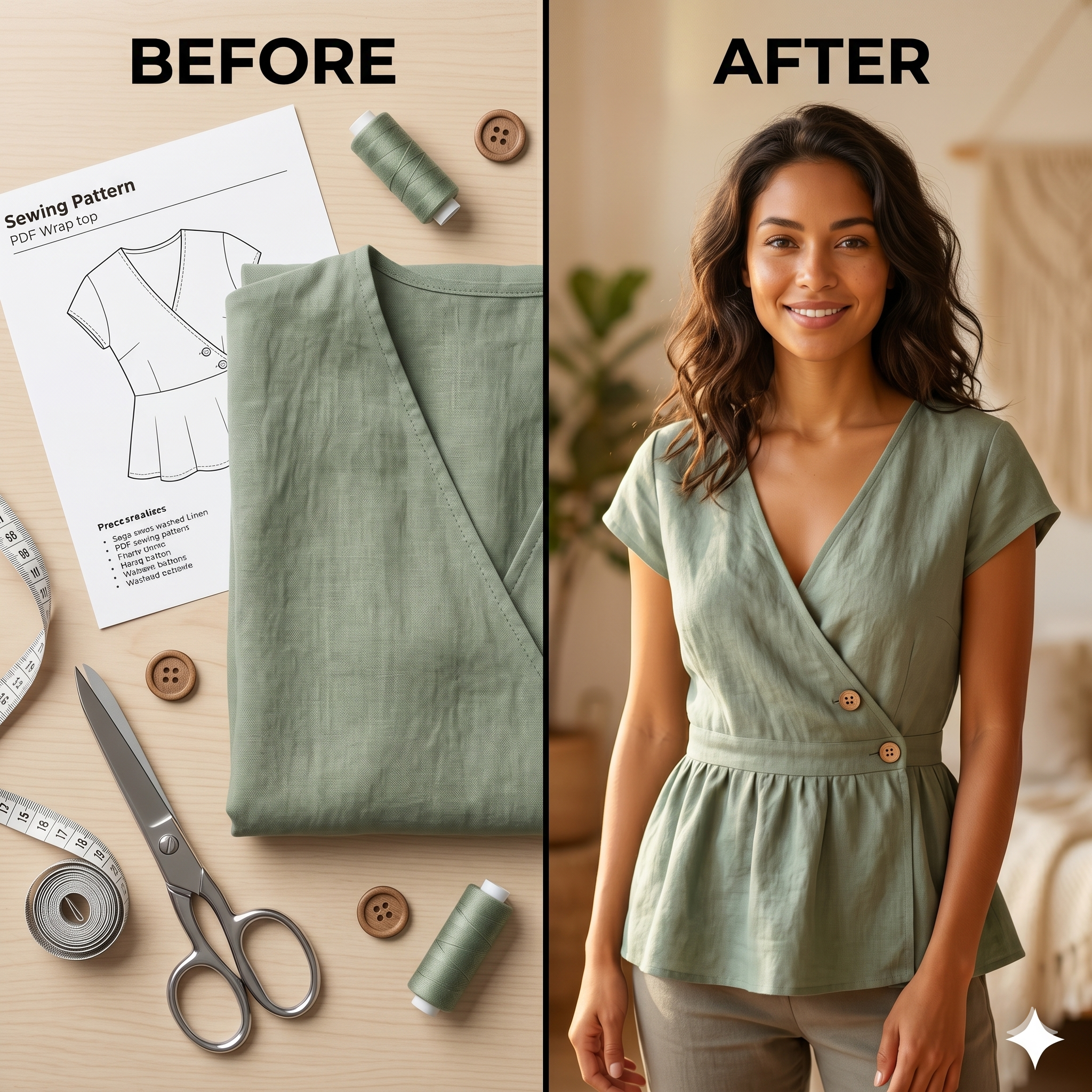 Wrap Top Sewing Pattern PDF| V Neck Blouse Pattern| Easy Shirt Tutorial| Digital Download | A4 US Letter A0 Sizes | Beginners Friendly