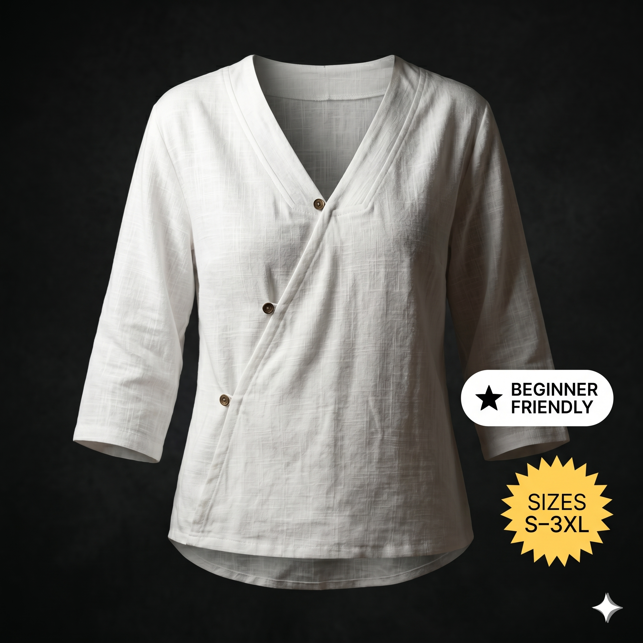 ✨ Wrap V-Neck Linen Cotton Blouse – Instant Download PDF Sewing Pattern