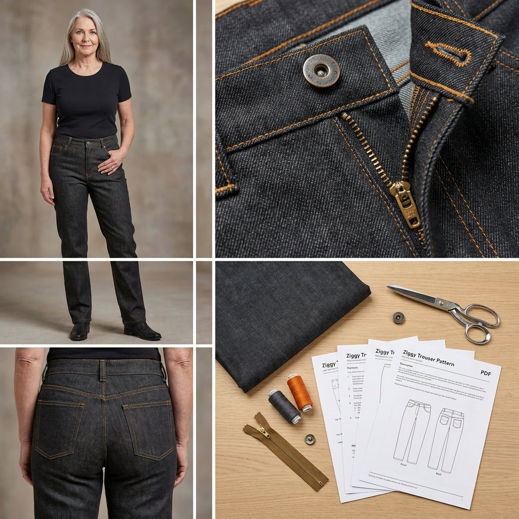Trousers Sewing Pattern PDF | Ziggy High Waist Pants Pattern for Women, Straight Flared Leg Tailored Trousers, Beginner, Sizes XS-XL, Instant Download
