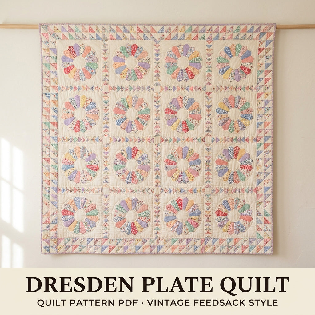 Dresden Plate Quilt Pattern PDF, Vintage 1930s Feedsack Style Quilt, Dresden Template Included