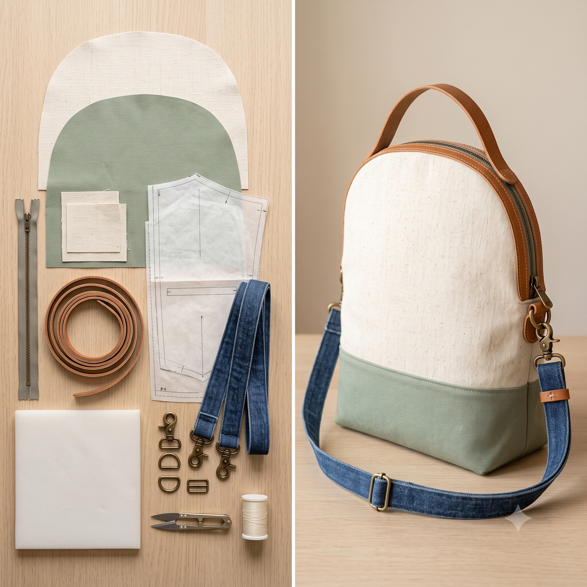 Curved Top Shoulder Bag Sewing Pattern PDF, Half Moon Zip Purse Pattern, Boxy Crossbody Bag Tutorial, 3 Sizes S M L, Instant Download