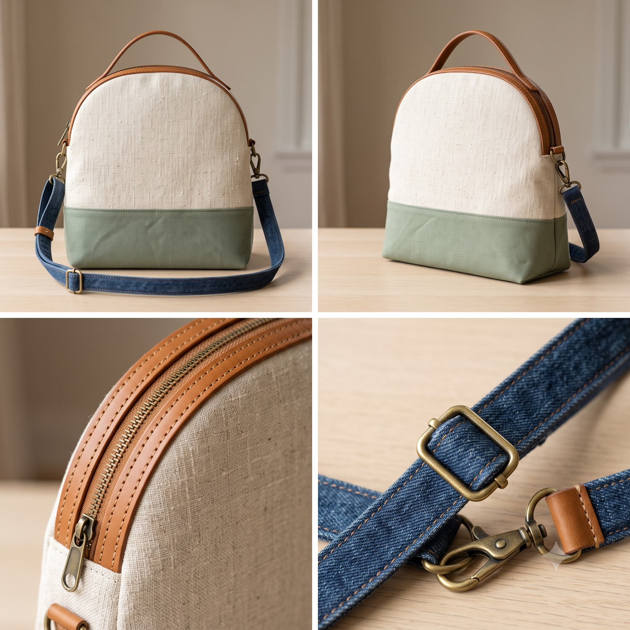 Curved Top Shoulder Bag Sewing Pattern PDF, Half Moon Zip Purse Pattern, Boxy Crossbody Bag Tutorial, 3 Sizes S M L, Instant Download