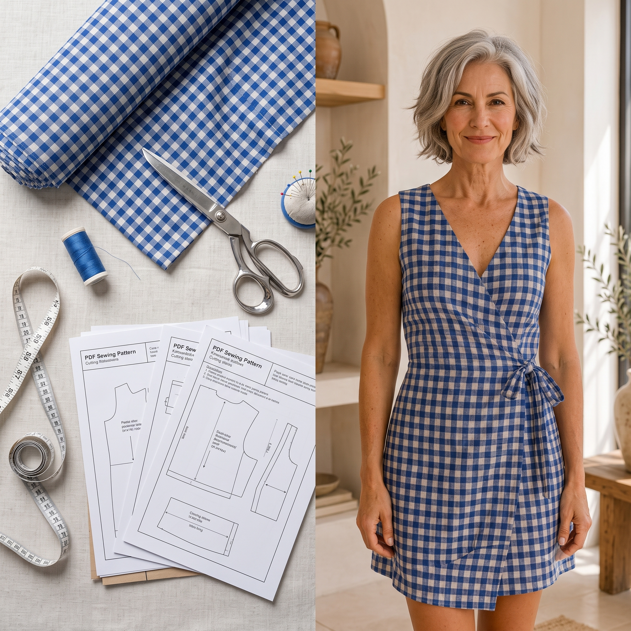 Wrap Dress Sewing Pattern PDF | Sleeveless V-Neck A-Line Dress Pattern, Tie Waist Linen Summer Dress, Beginner, Sizes XXS-5XL, Instant Download