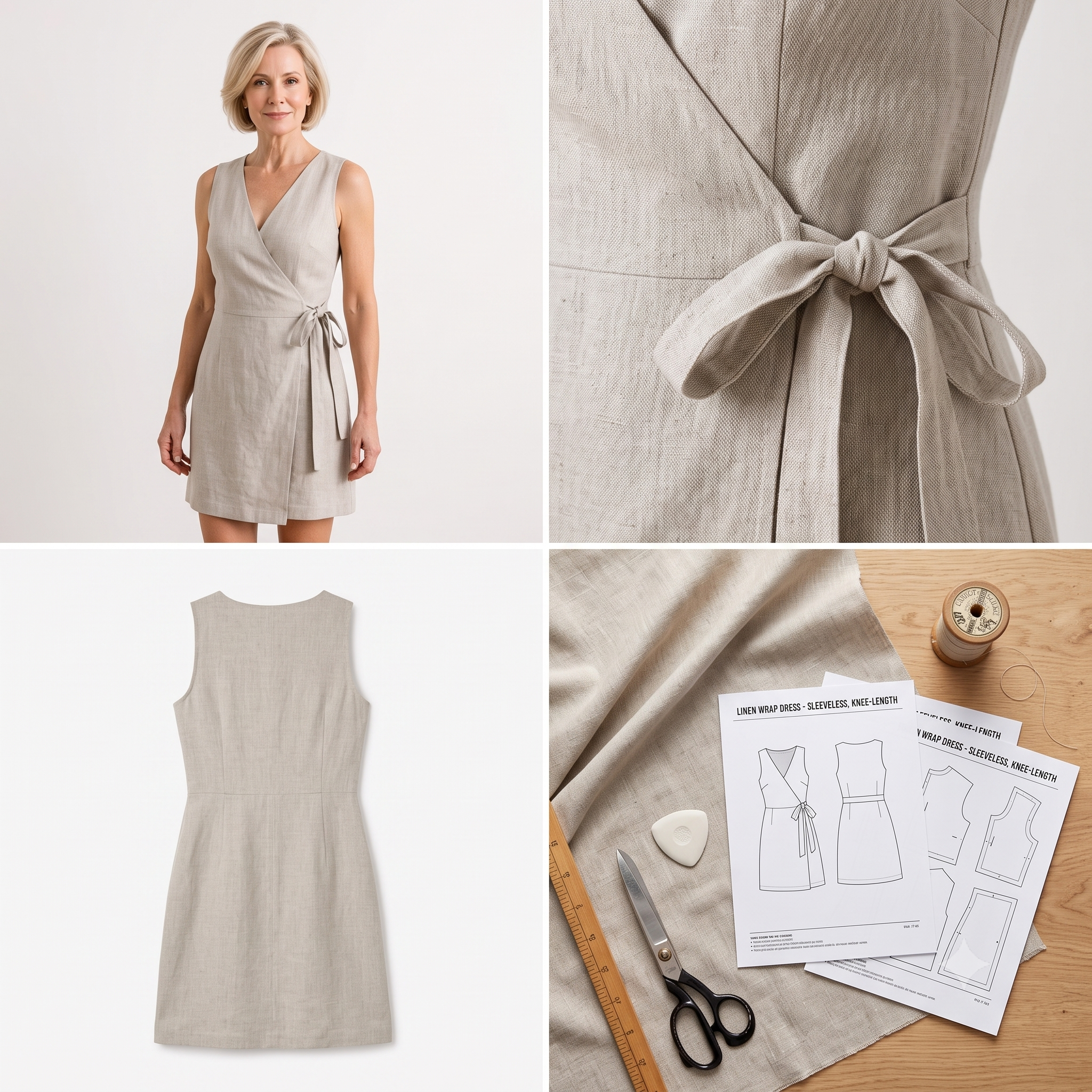 Wrap Dress Sewing Pattern PDF | Sleeveless V-Neck A-Line Dress Pattern, Tie Waist Linen Summer Dress, Beginner, Sizes XXS-5XL, Instant Download