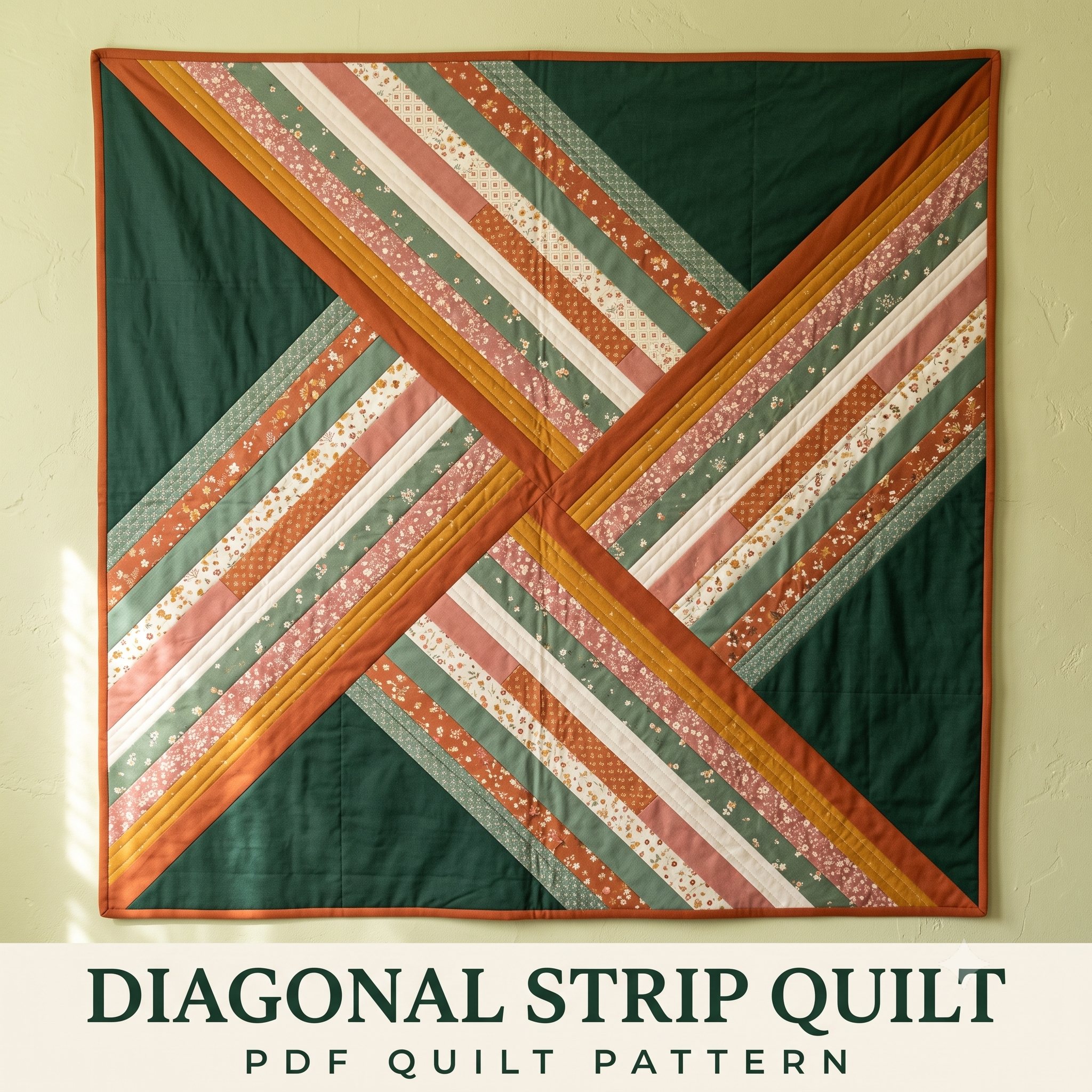 Diagonal Strip Quilt Pattern PDF | Modern X Quilt | 4 Sizes from Baby to Queen | Instant Download