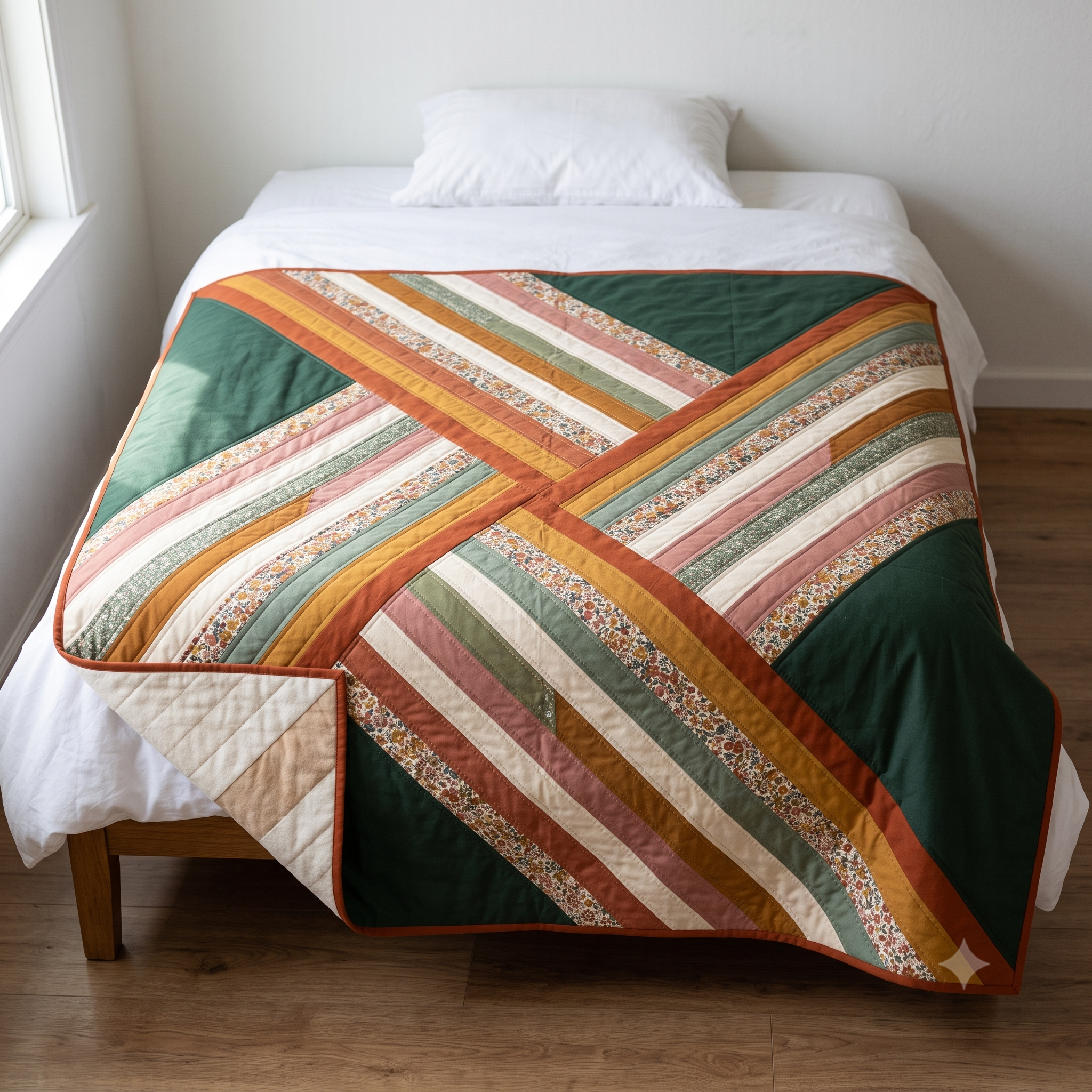 Diagonal Strip Quilt Pattern PDF | Modern X Quilt | 4 Sizes from Baby to Queen | Instant Download