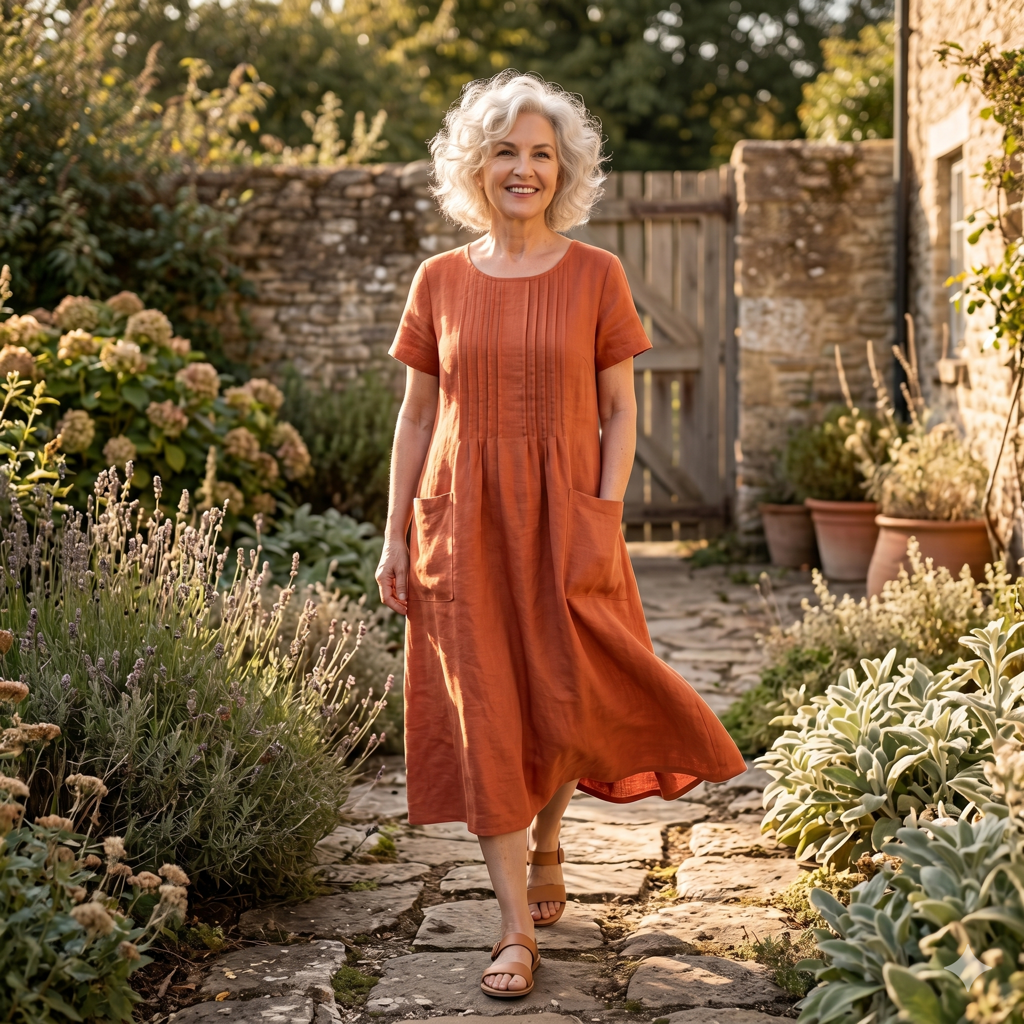 Linen Dress Sewing Pattern PDF | Raised Tucks A-Line Midi Dress