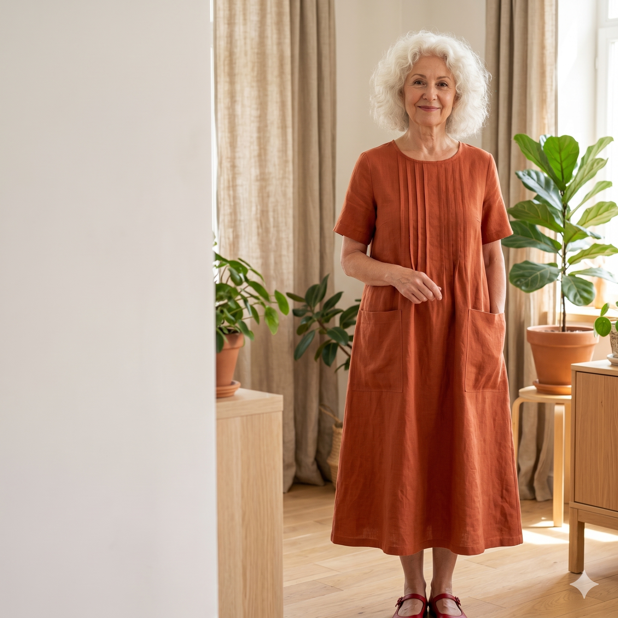 Linen Dress Sewing Pattern PDF | Raised Tucks A-Line Midi Dress