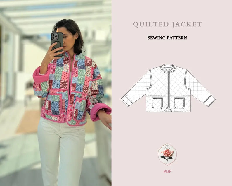 Quilted Jacket Beginner Sewing Pattern | Sizes XXS-5XL | Jacket Cardigan Pattern instant download