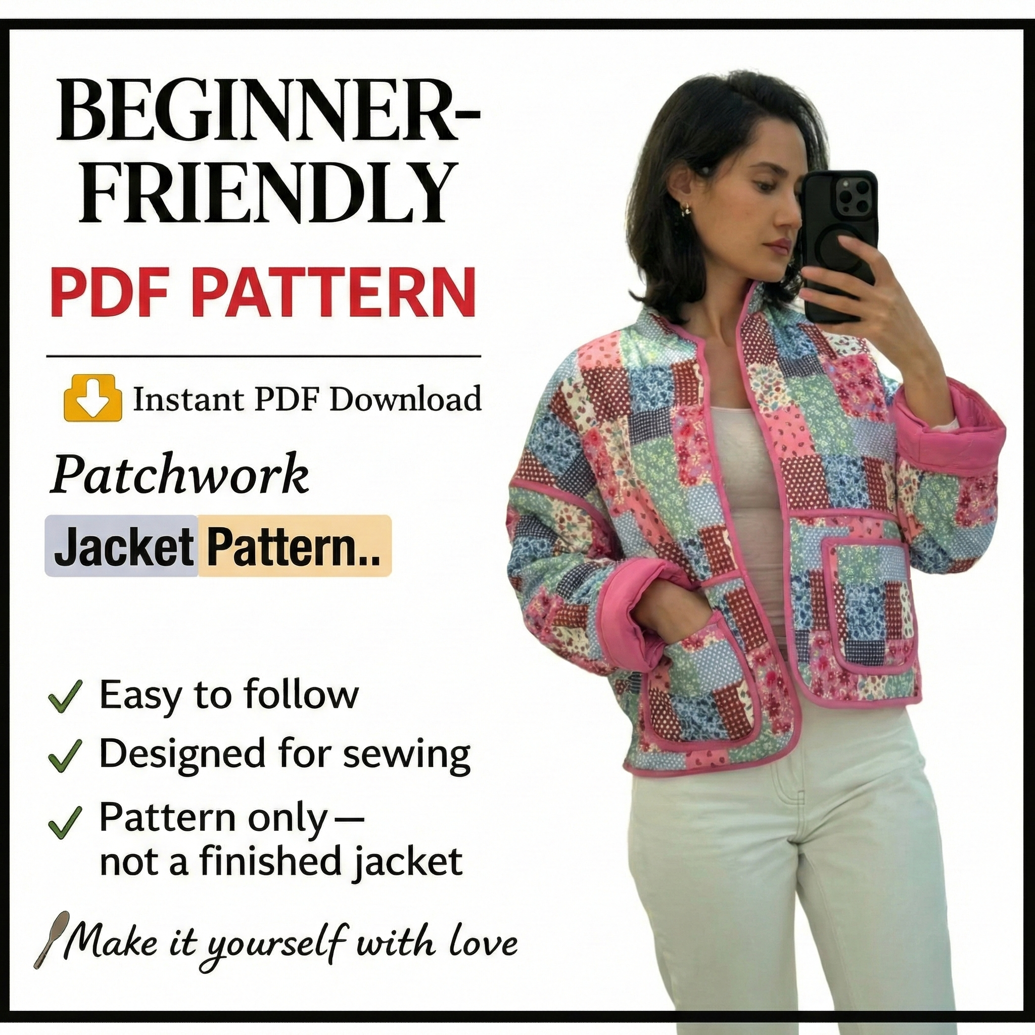 Quilted Jacket Beginner Sewing Pattern | Sizes XXS-5XL | Jacket Cardigan Pattern instant download