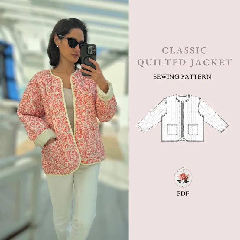 Quilted Jacket Beginner Sewing Pattern | Sizes XXS-5XL | Jacket Cardigan Pattern