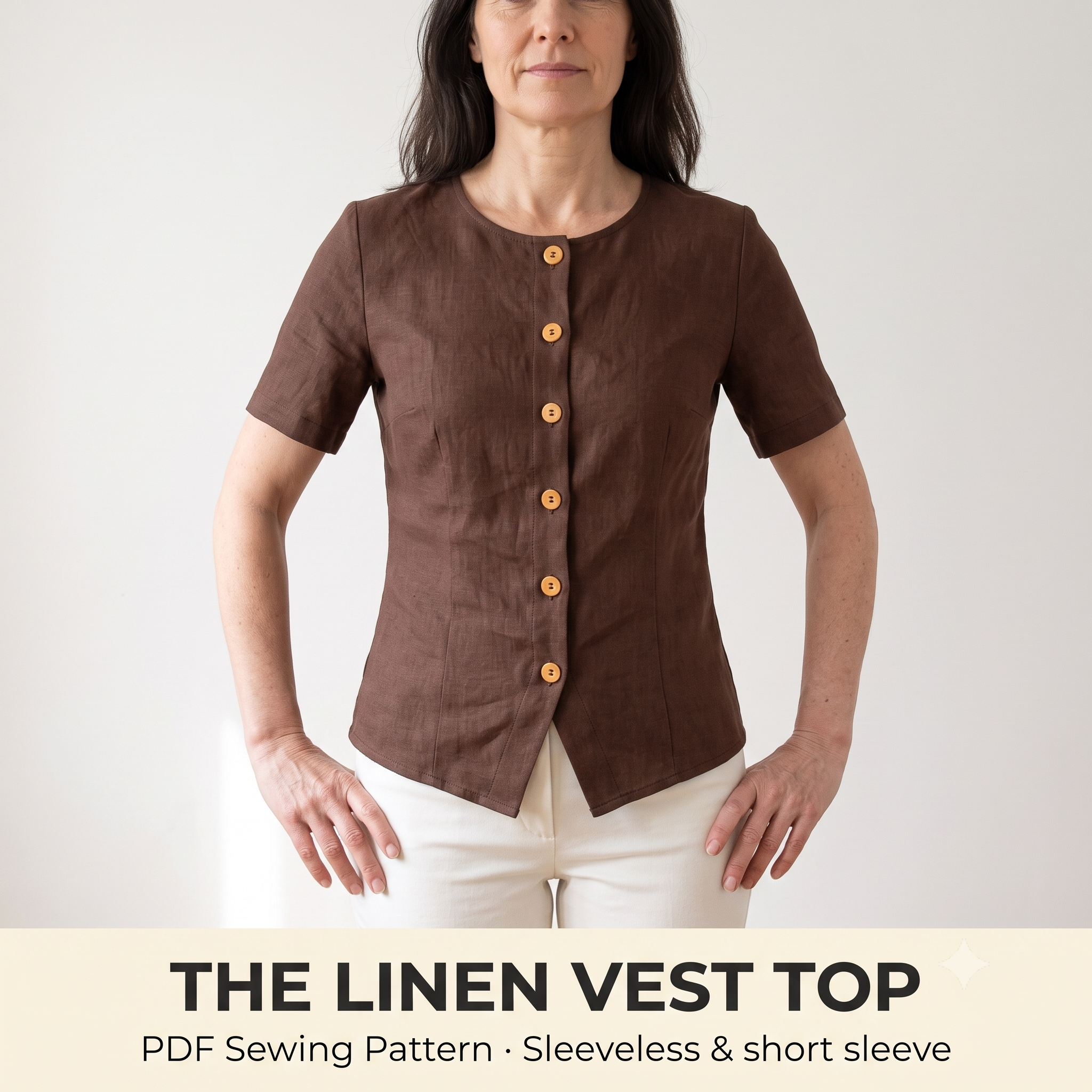 The Linen Vest Top — PDF Sewing Pattern | Sleeveless & Short Sleeve, 2 Options Included
