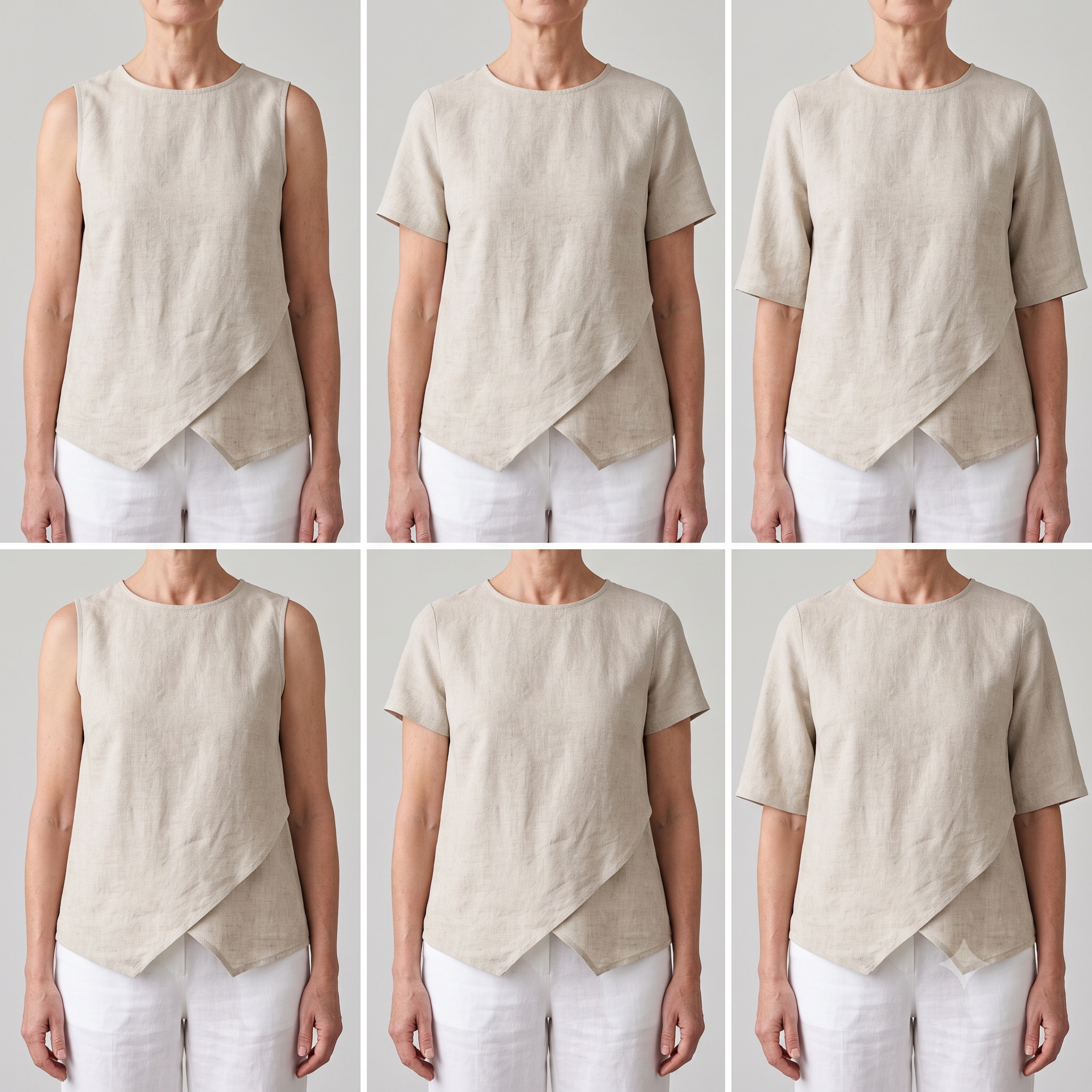 Asymmetric Wrap Top Sewing Pattern PDF, 2 Sleeve Options Sleeveless or Short Sleeve, Linen Blouse Pattern, Sizes 0-22, Instant Download