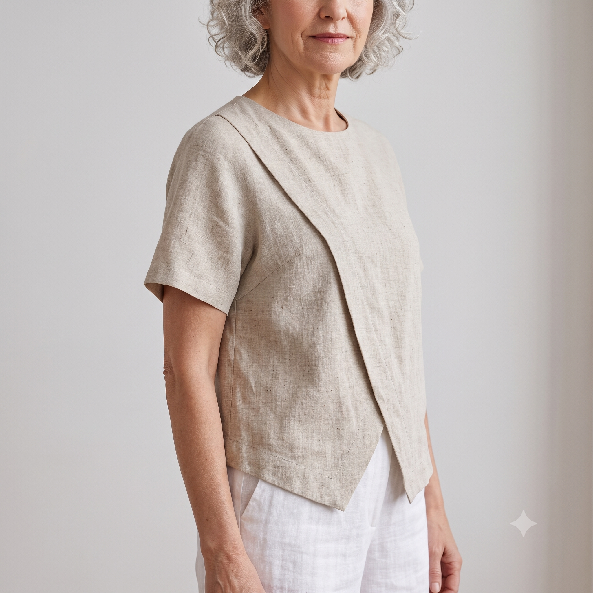 Asymmetric Wrap Top Sewing Pattern PDF, 2 Sleeve Options Sleeveless or Short Sleeve, Linen Blouse Pattern, Sizes 0-22, Instant Download