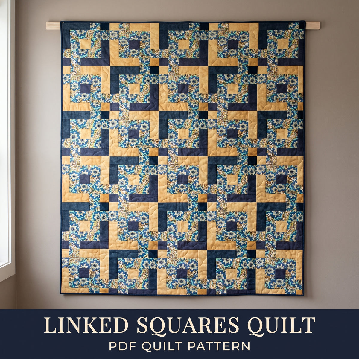 Linked Squares Quilt Pattern PDF, Easy Throw Quilt for Beginners